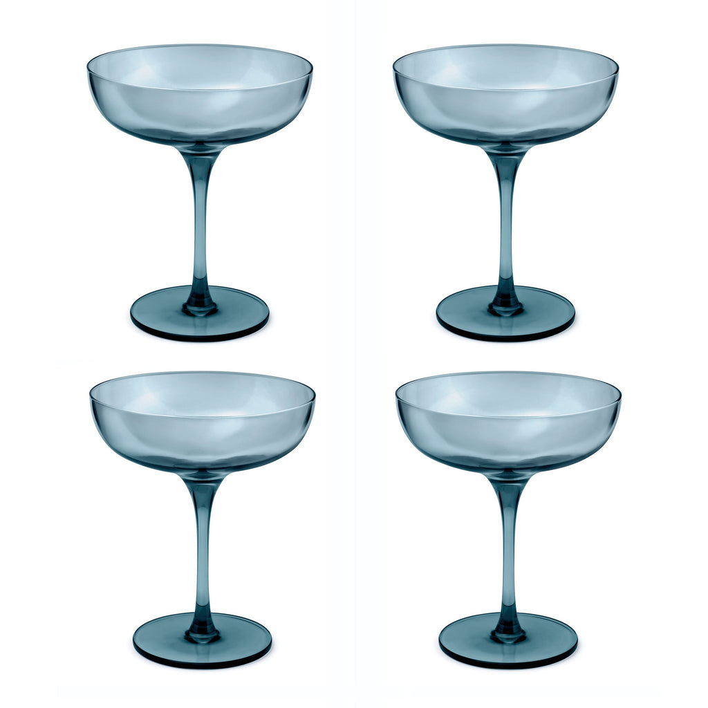 Eyden - Lot De 4 Coupes À Champagne 17 Cl - Verre Soufflé Bouche - Bleu