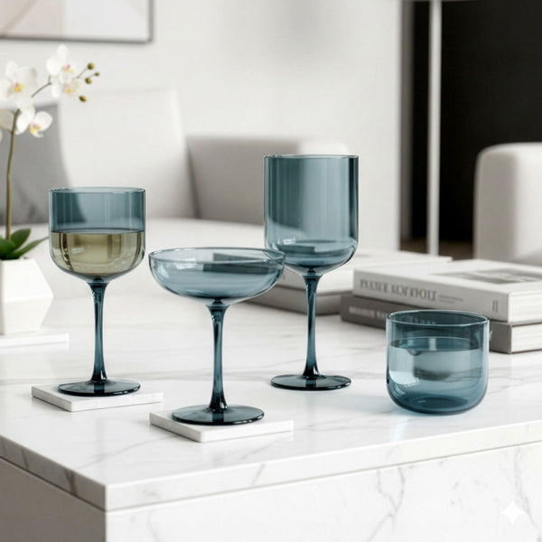 Eyden - Lot De 4 Coupes À Champagne 17 Cl - Verre Soufflé Bouche - Bleu