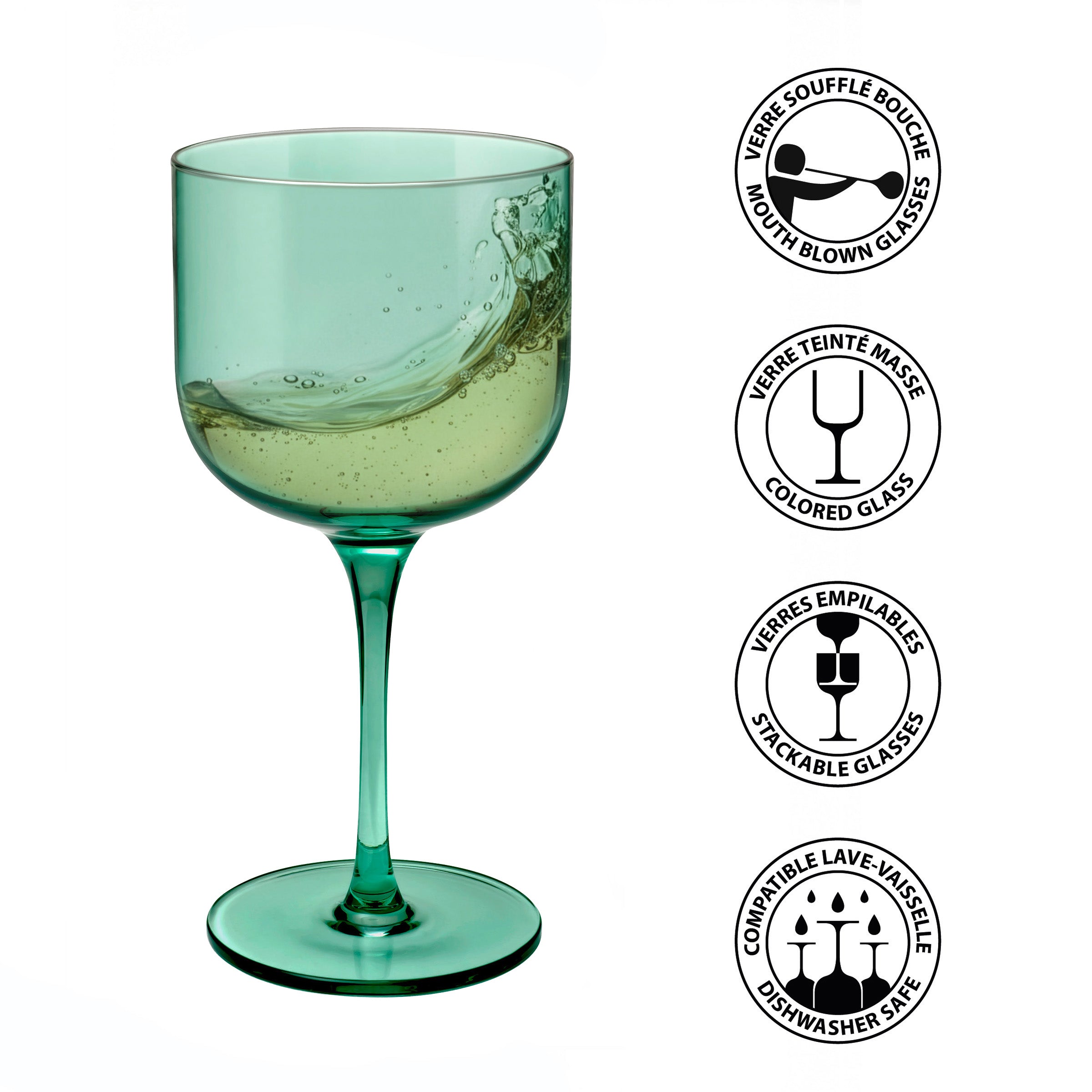 Eyden - Lot De 4 Verres À Pied 26 Cl - Verre Soufflé Bouche - Vert