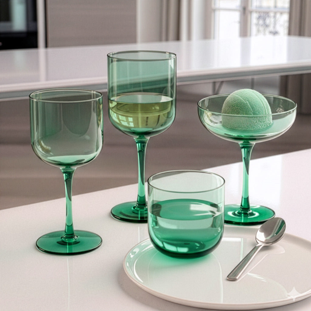 Eyden - Lot De 4 Gobelets 26 Cl - Verre Soufflé Bouche - Vert