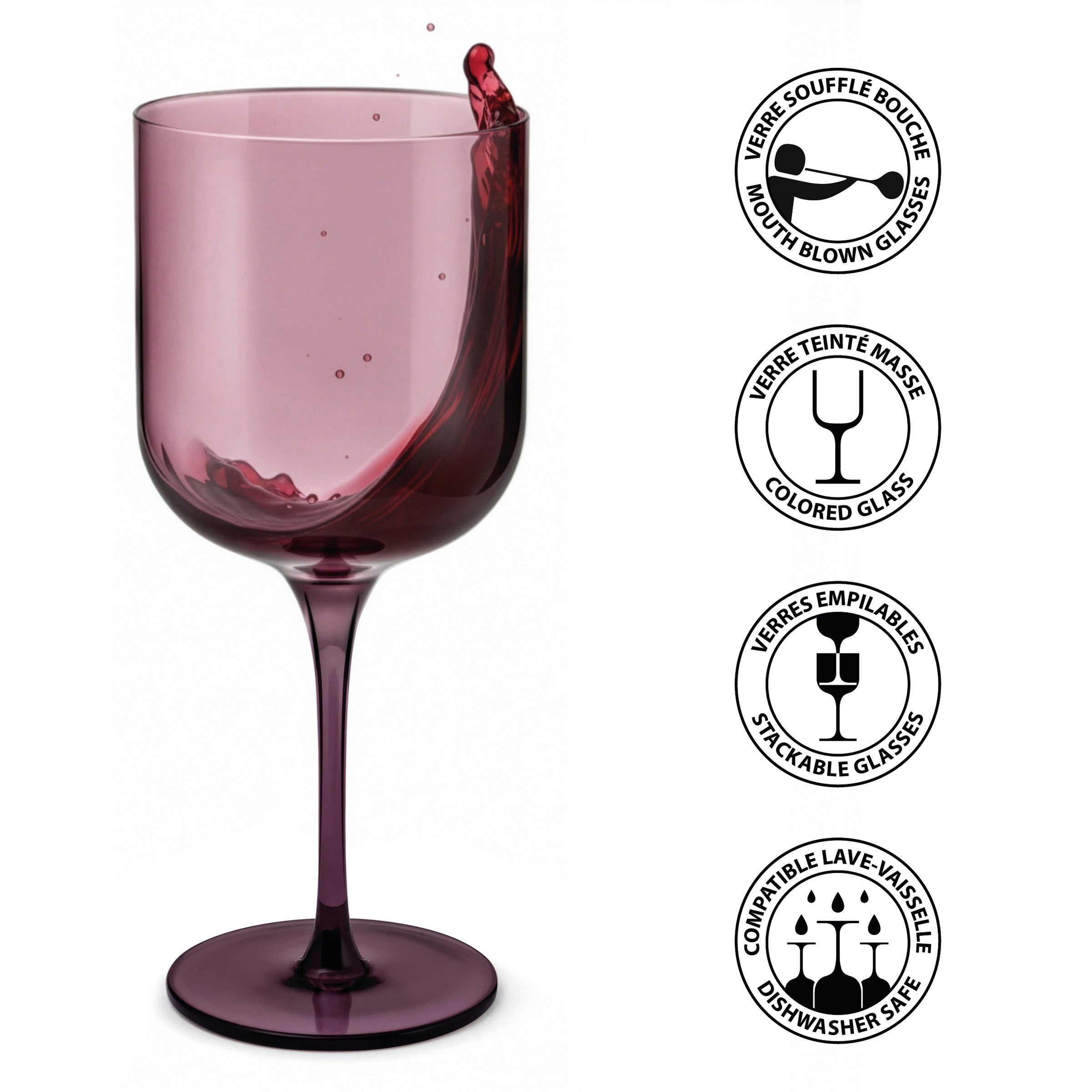 Eyden - Lot De 4 Verres À Pied 35 Cl - Verre Soufflé Bouche - Rose
