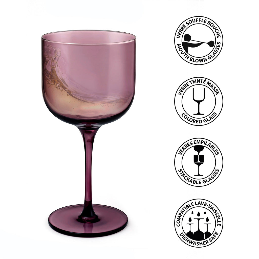 Eyden - Lot De 4 Verres À Pied 26 Cl - Verre Soufflé Bouche - Rose