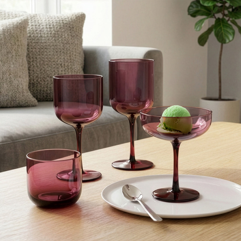 Eyden - Lot De 4 Gobelets 26 Cl - Verre Soufflé Bouche - Rose