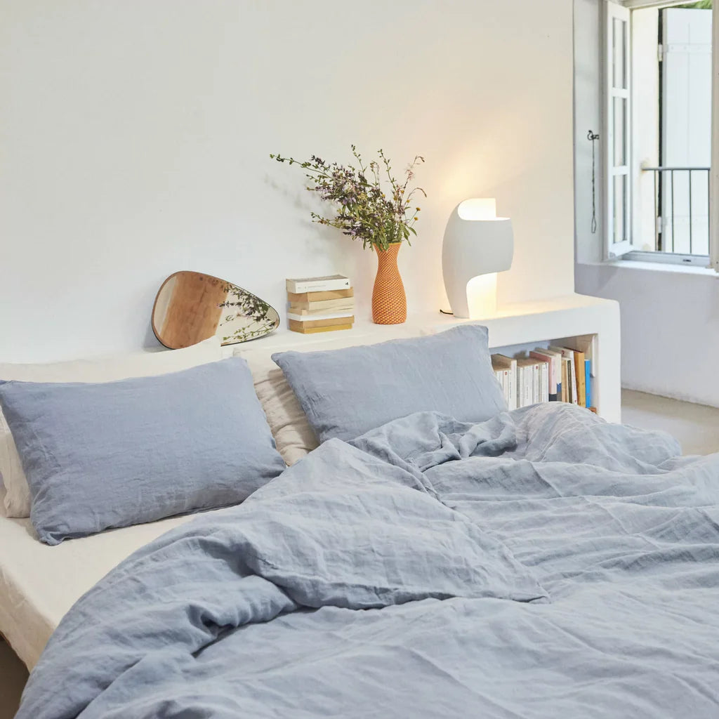 Drap Housse 100% Lin - Gris Bleu