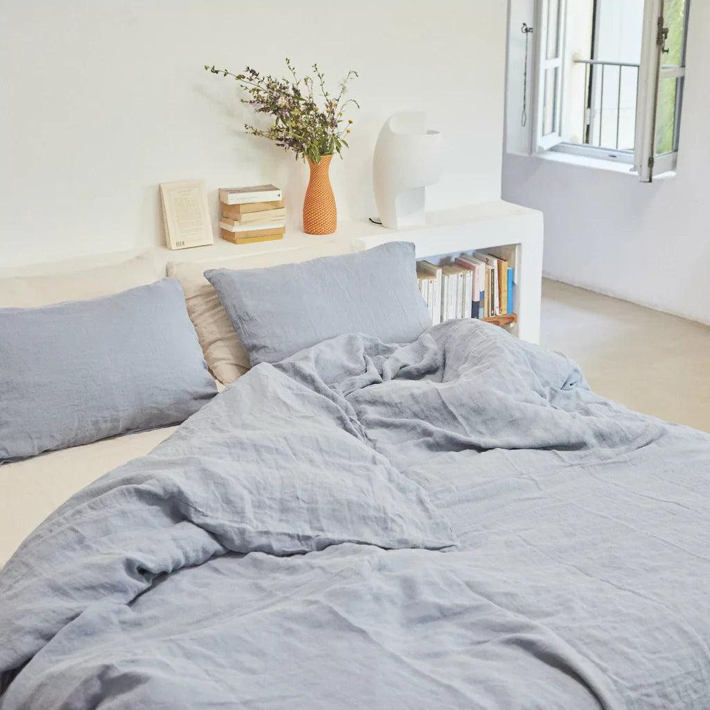 Drap Housse 100% Lin - Gris Bleu