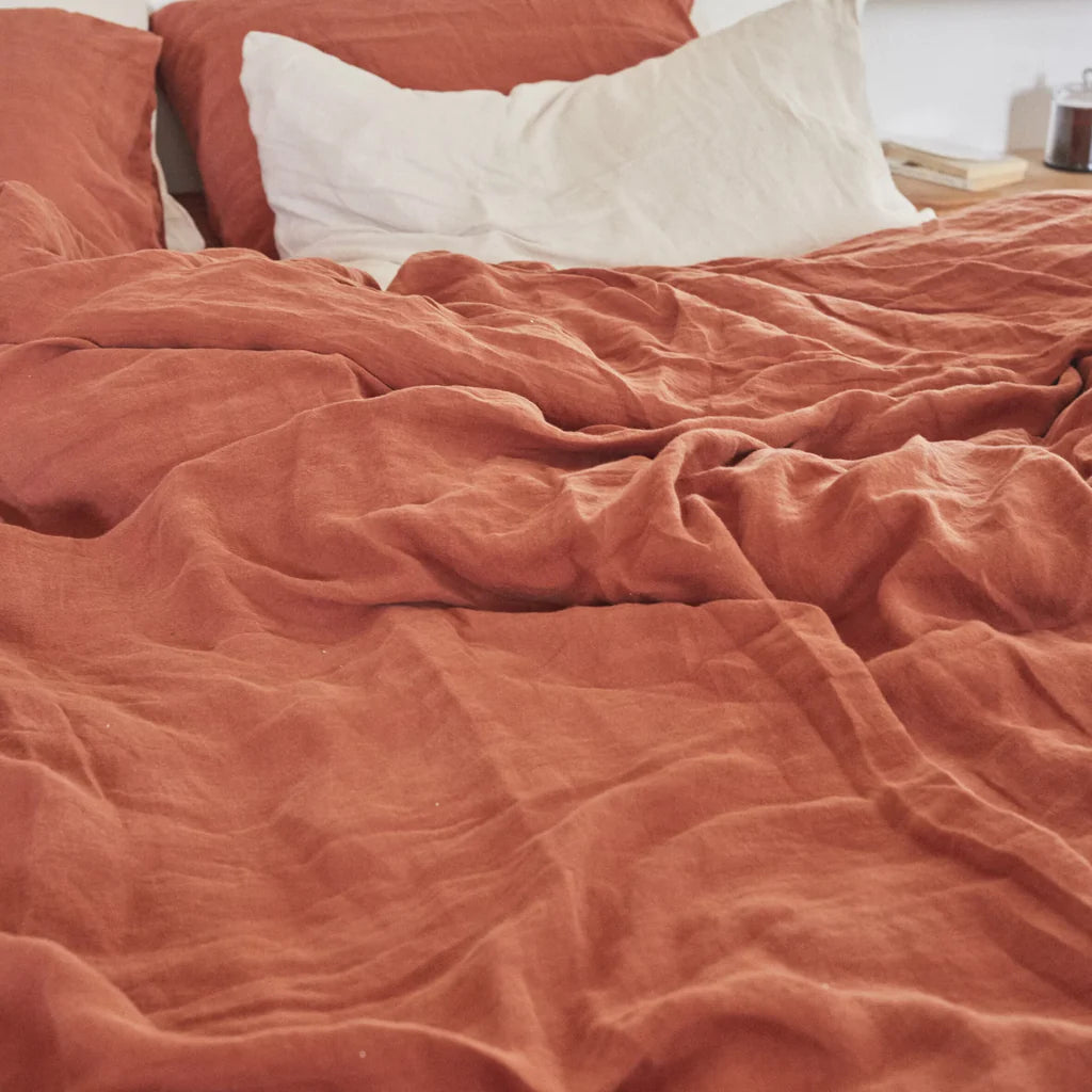 Housse De Couette 100% Lin - Terracotta