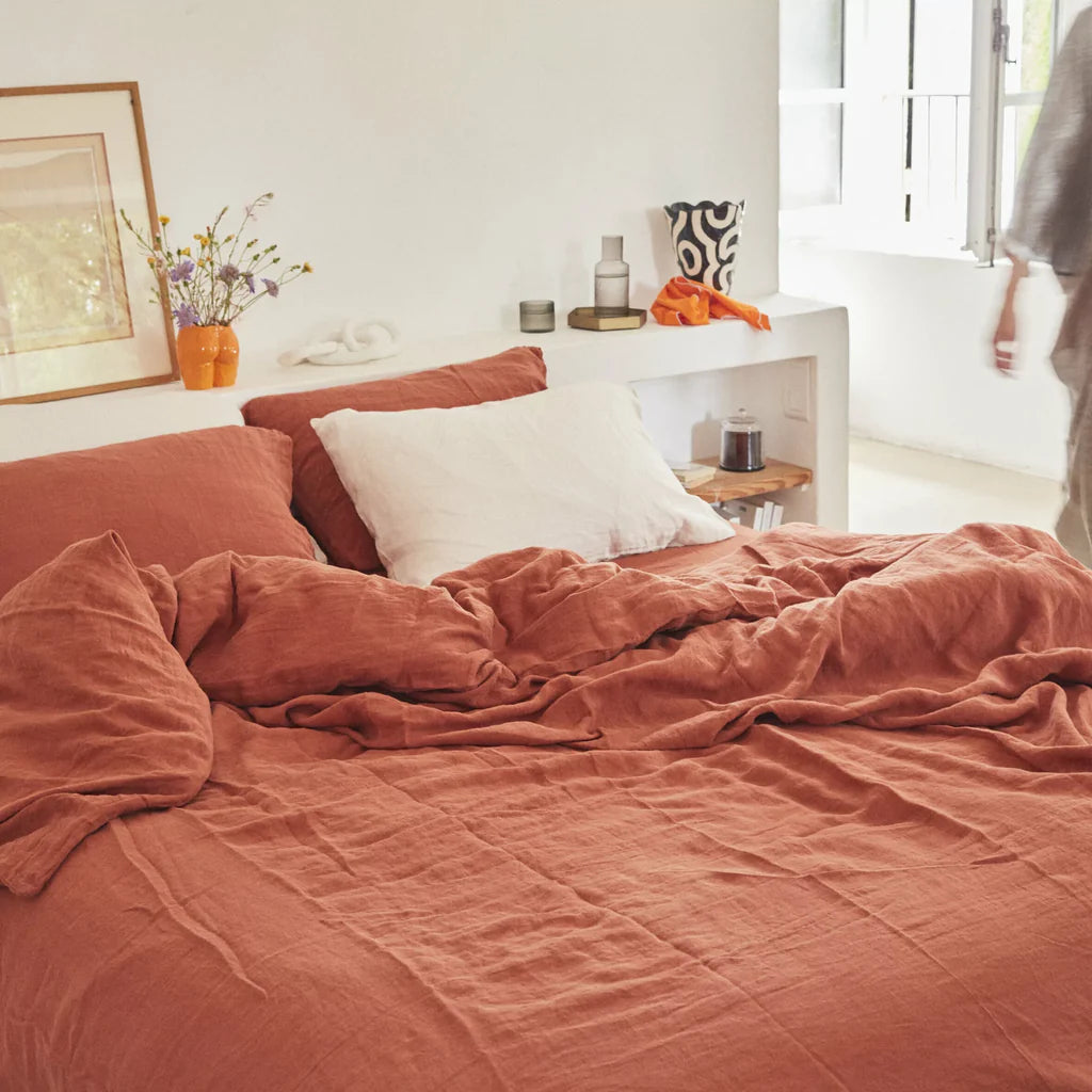 Drap Housse 100% Lin - Terracotta