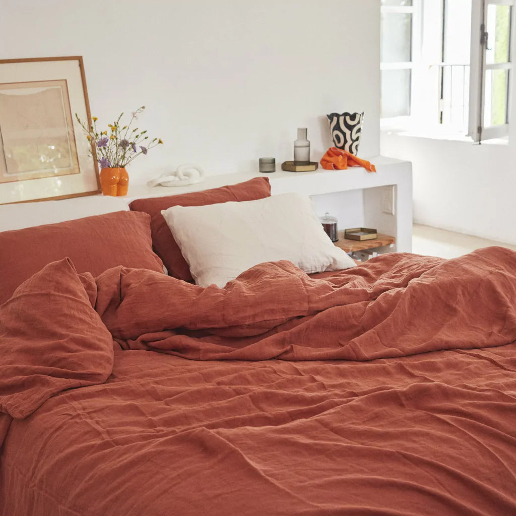Housse De Couette 100% Lin - Terracotta