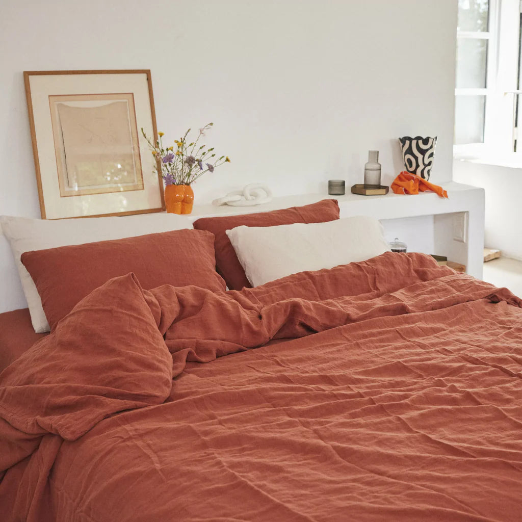 Drap Housse 100% Lin - Terracotta