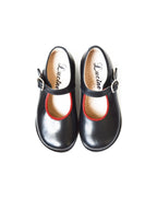 Chaussures Louise Resistantes Fille À Boucle - Cuir Marine Liseré Rouge - Fille