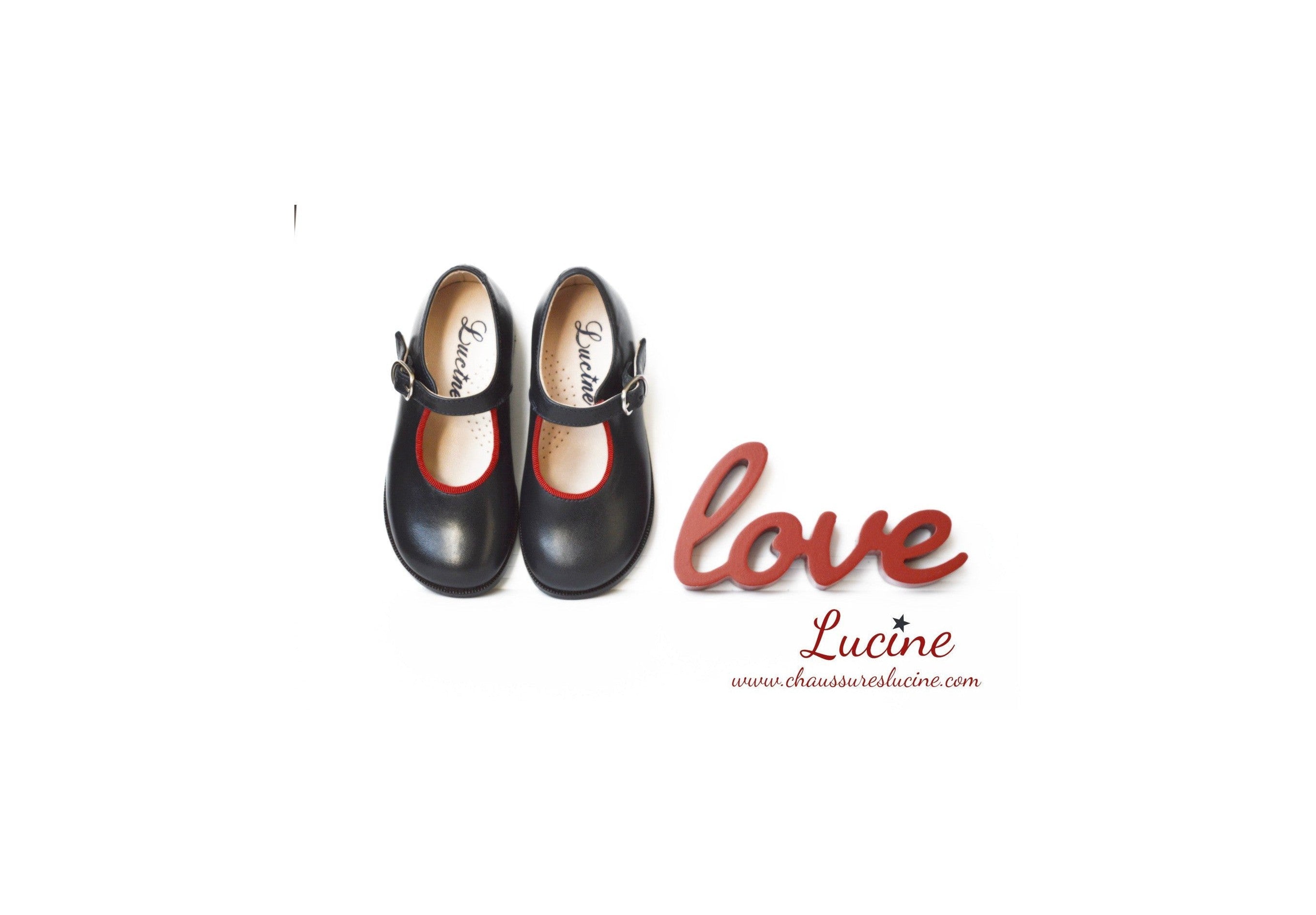 Chaussures Louise Resistantes Fille À Boucle - Cuir Marine Liseré Rouge - Fille