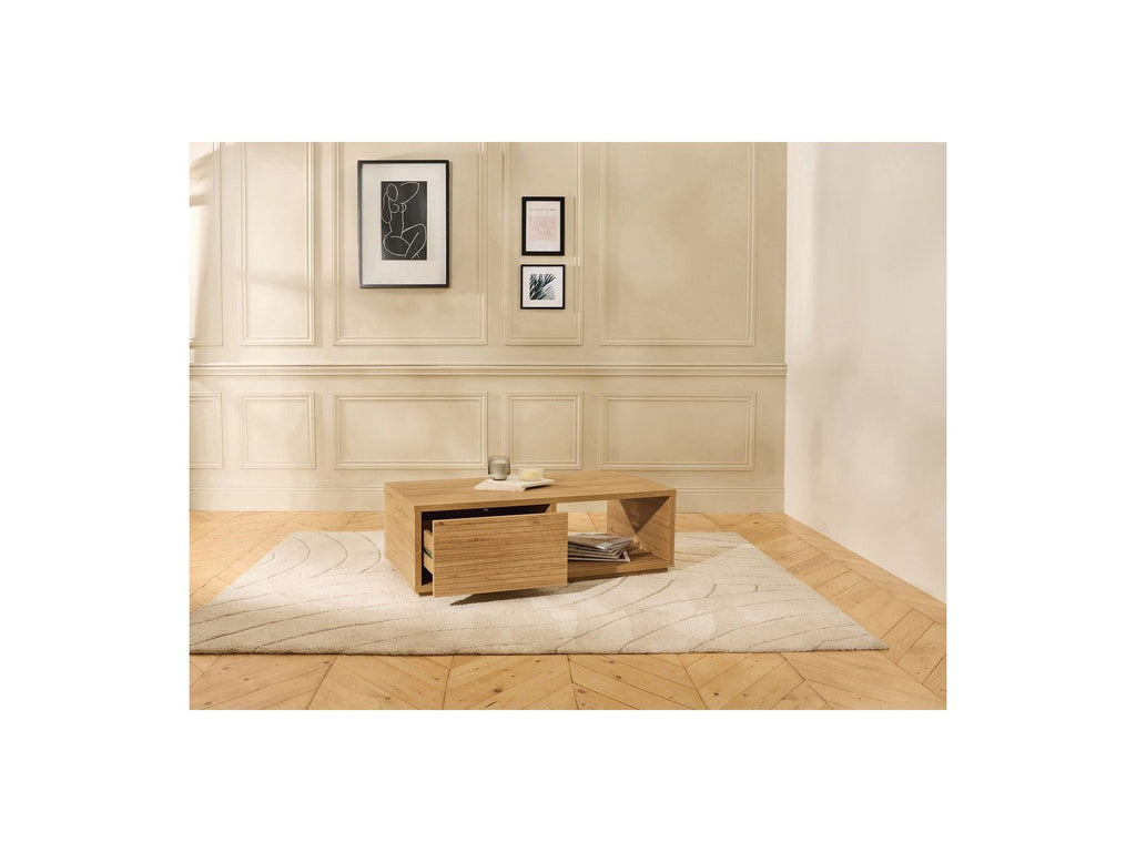 Ferret - Table Basse Avec Tiroir - Effet Tasseaux De Bois