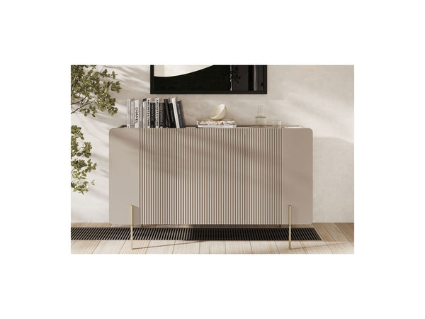 Mathilde - Buffet 3 Portes Plateau Effet Marbre - Pieds Or