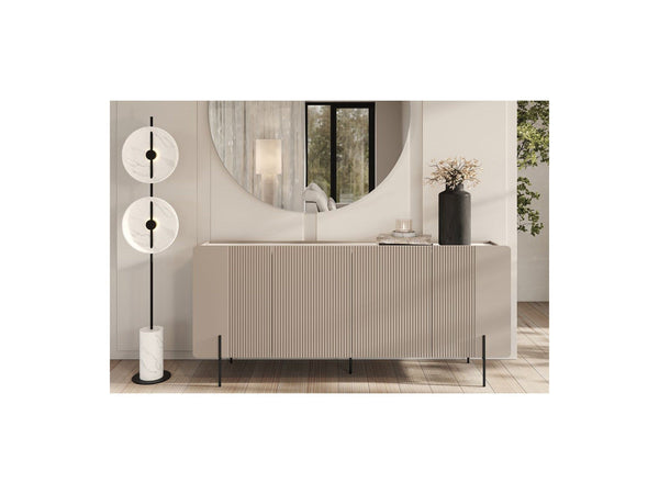 Mathilde - Buffet 4 Portes Plateau Effet Marbre - Pieds Noirs