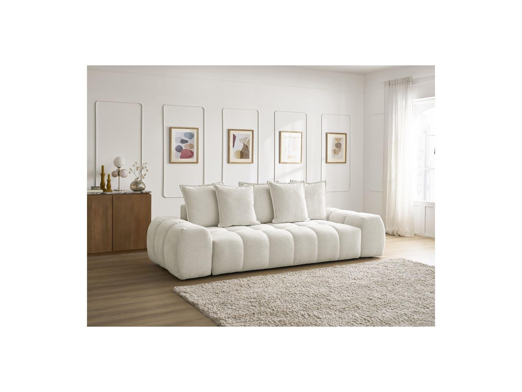 Everest - Canapé Droit Convertible Coffre - Tissu Chiné - 5 Coussins