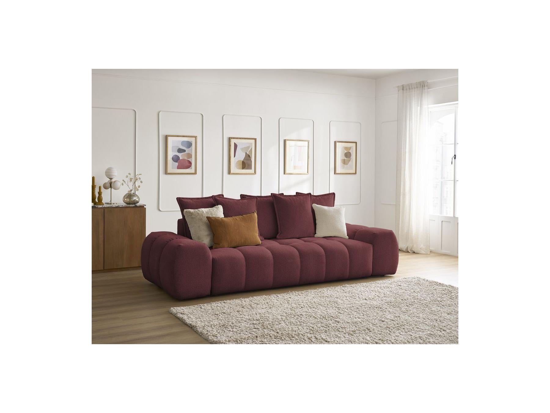Everest - Canapé Droit Convertible Coffre - Tissu Chiné - 5 Coussins