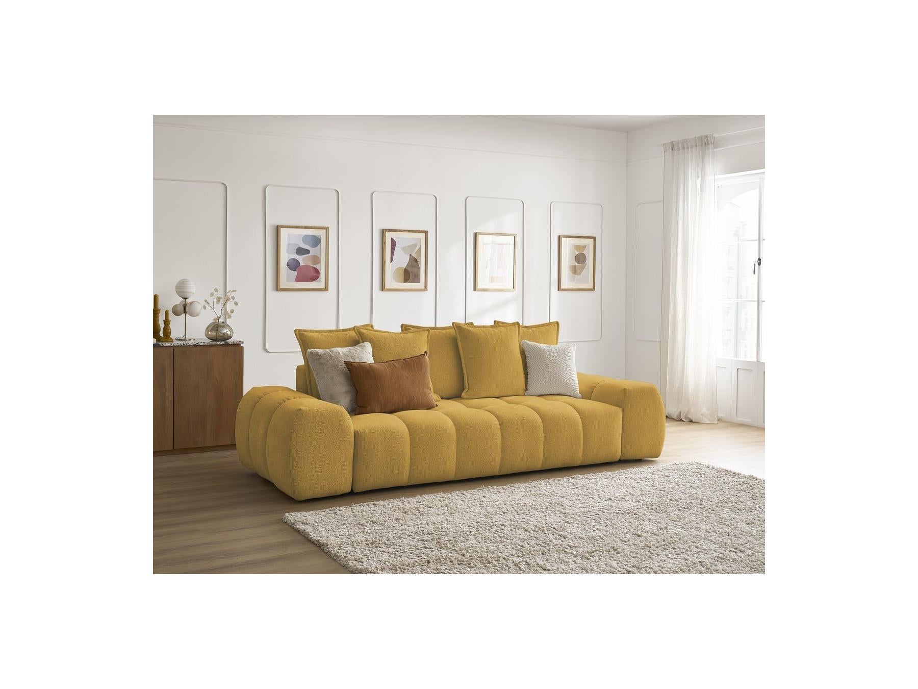 Everest - Canapé Droit Convertible Coffre - Tissu Chiné - 5 Coussins