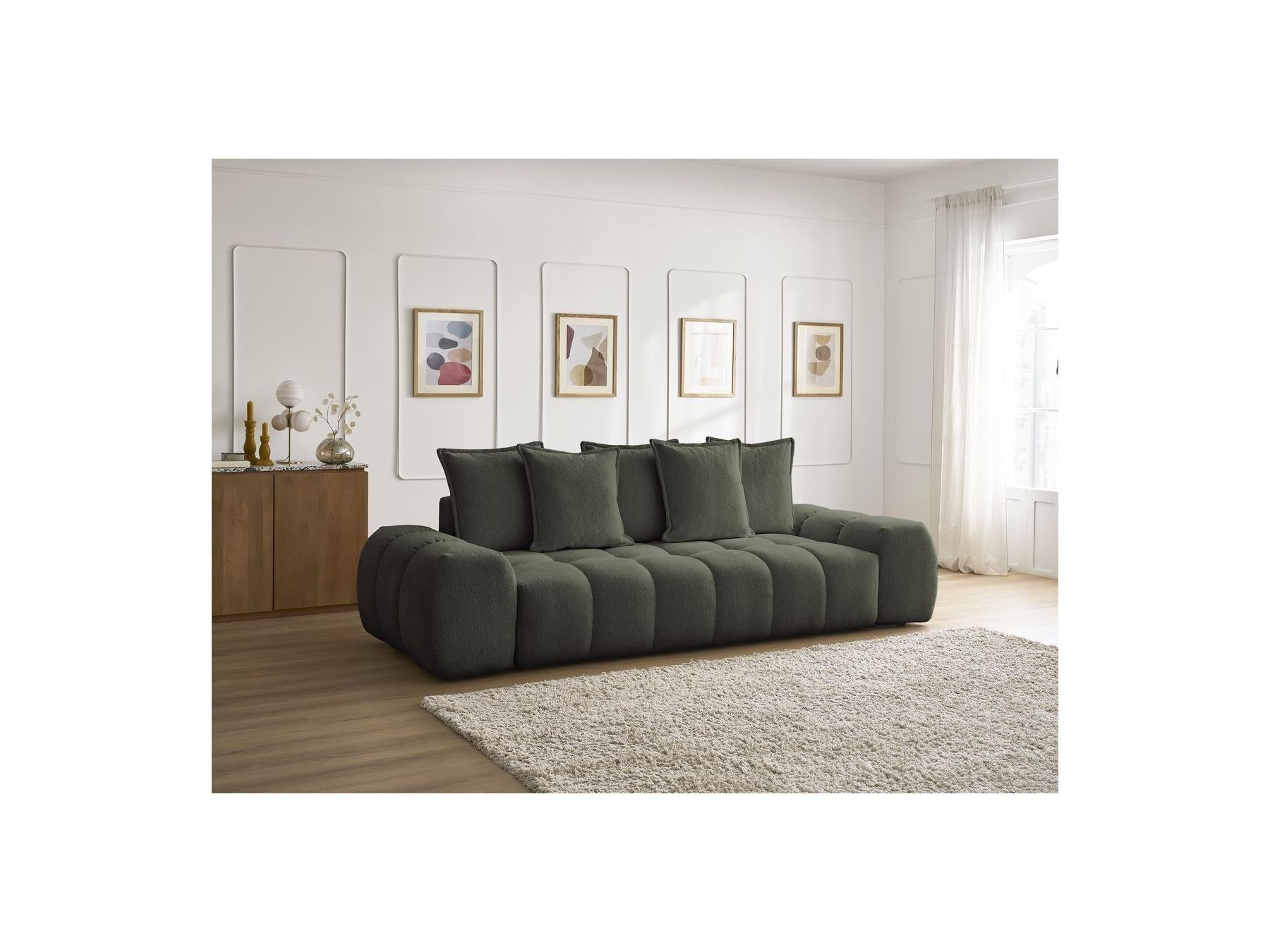 Everest - Canapé Droit Convertible Coffre - Tissu Chiné - 5 Coussins