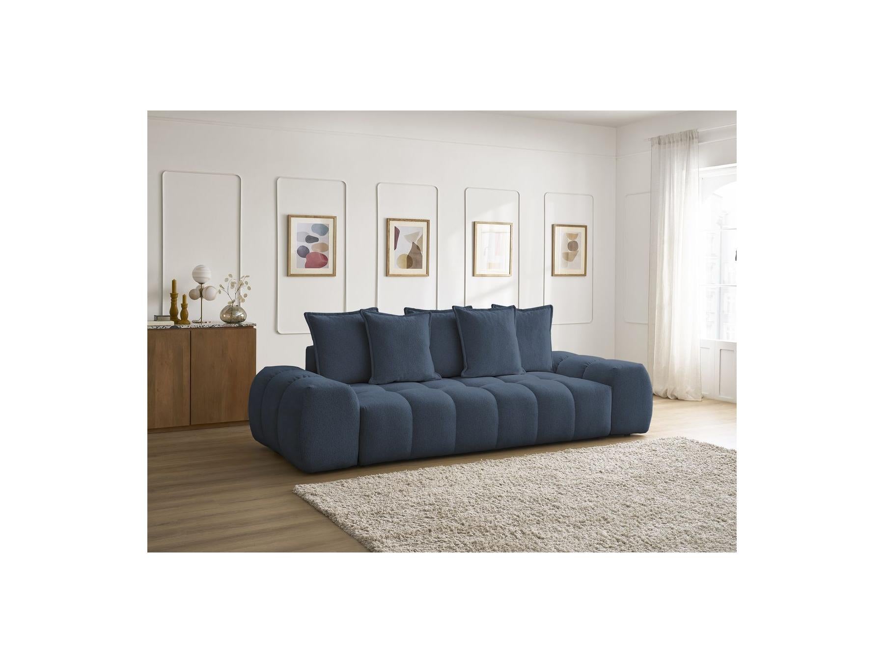 Everest - Canapé Droit Convertible Coffre - Tissu Chiné - 5 Coussins