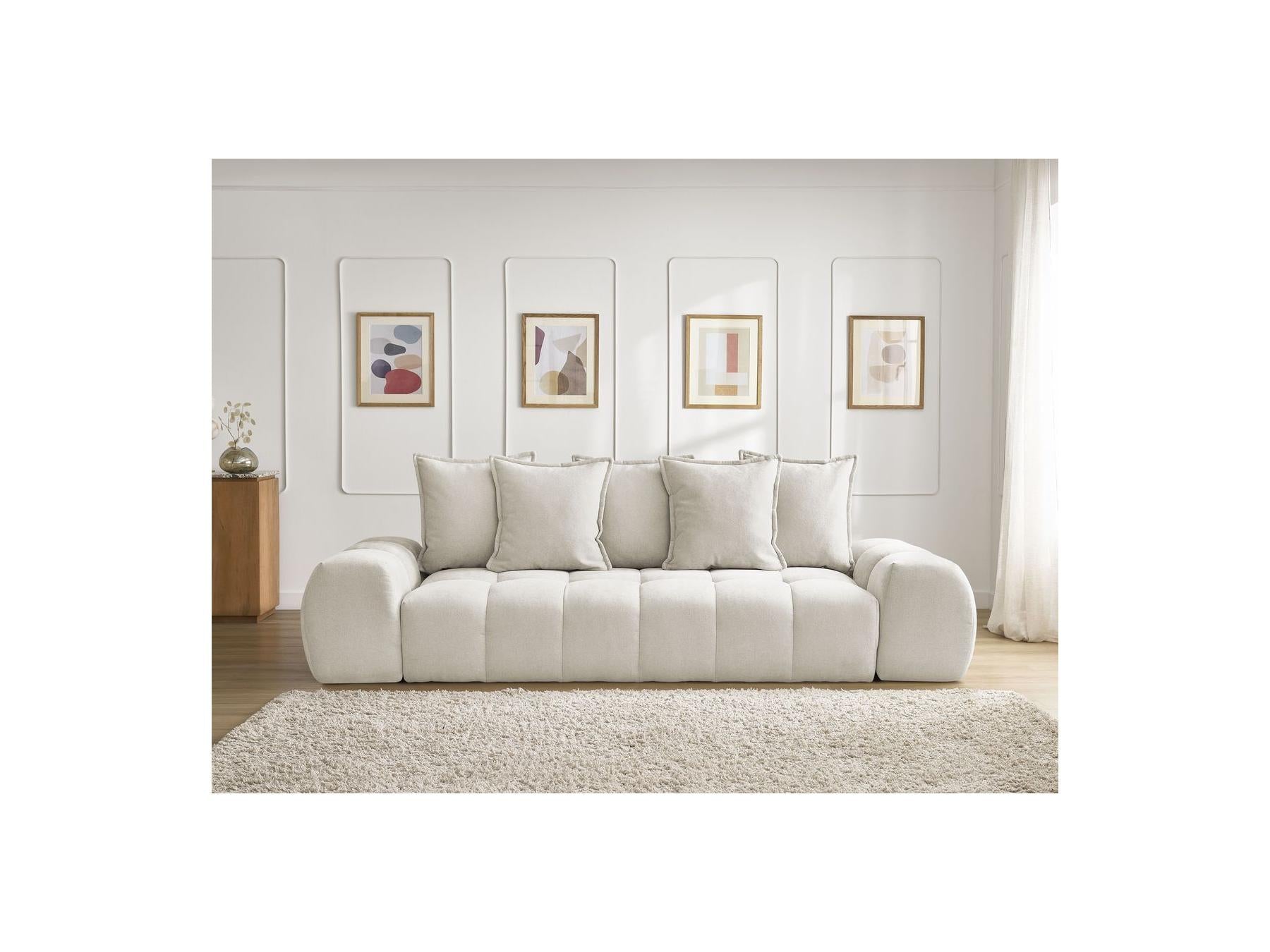 Everest - Canapé Droit Convertible Coffre - Tissu Texturé - 5 Coussins