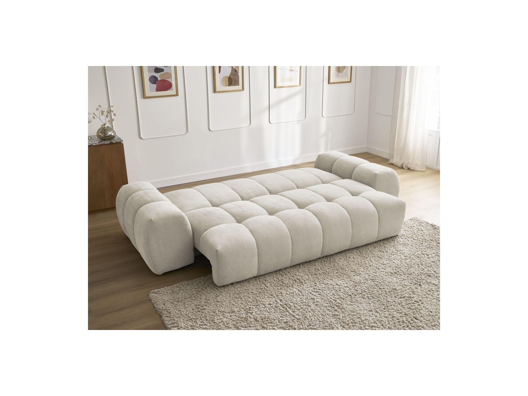 Everest - Canapé Droit Convertible Coffre - Tissu Texturé - 5 Coussins