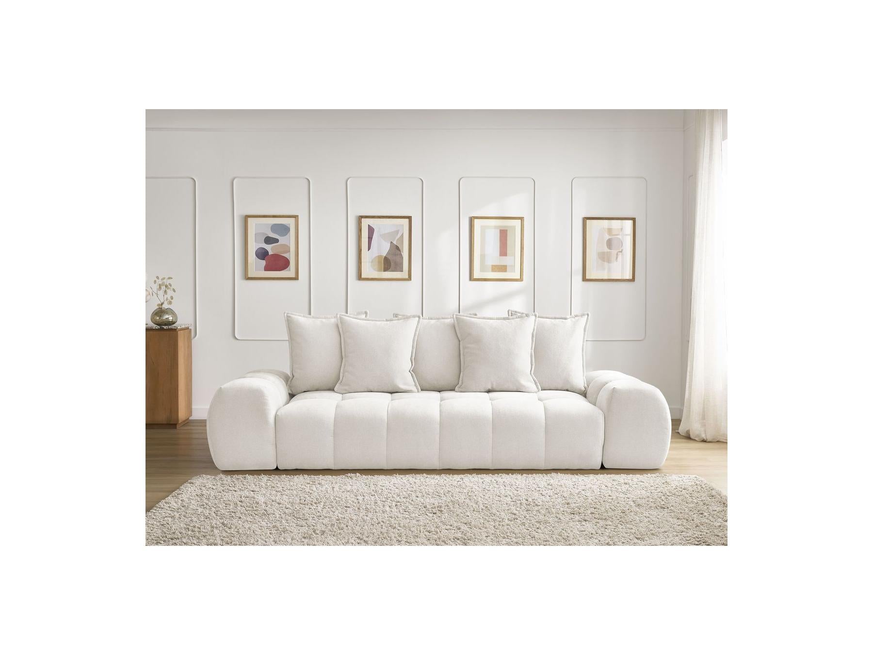 Everest - Canapé Droit Convertible Coffre - Tissu Texturé - 5 Coussins
