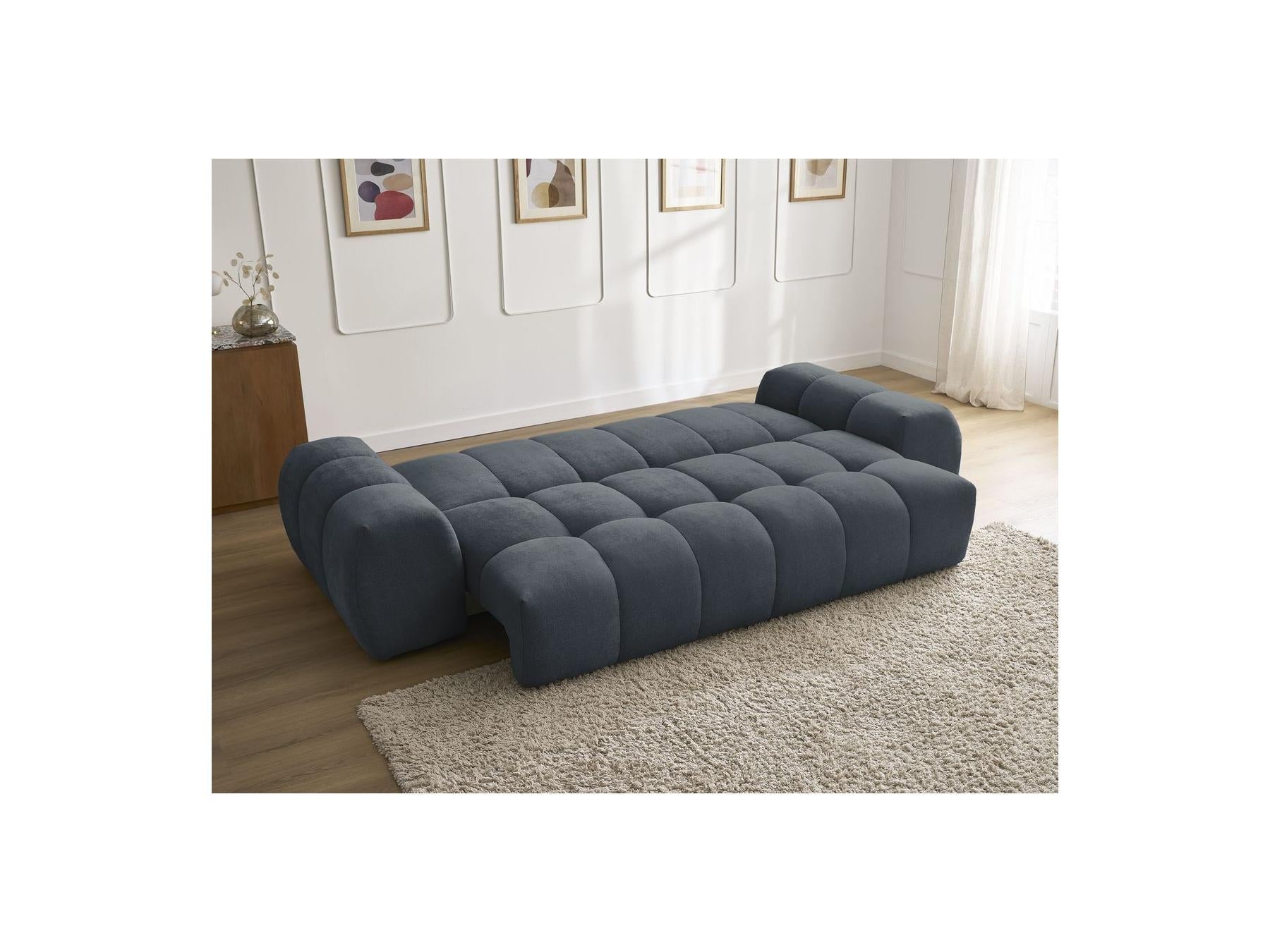 Everest - Canapé Droit Convertible Coffre - Tissu Texturé - 5 Coussins