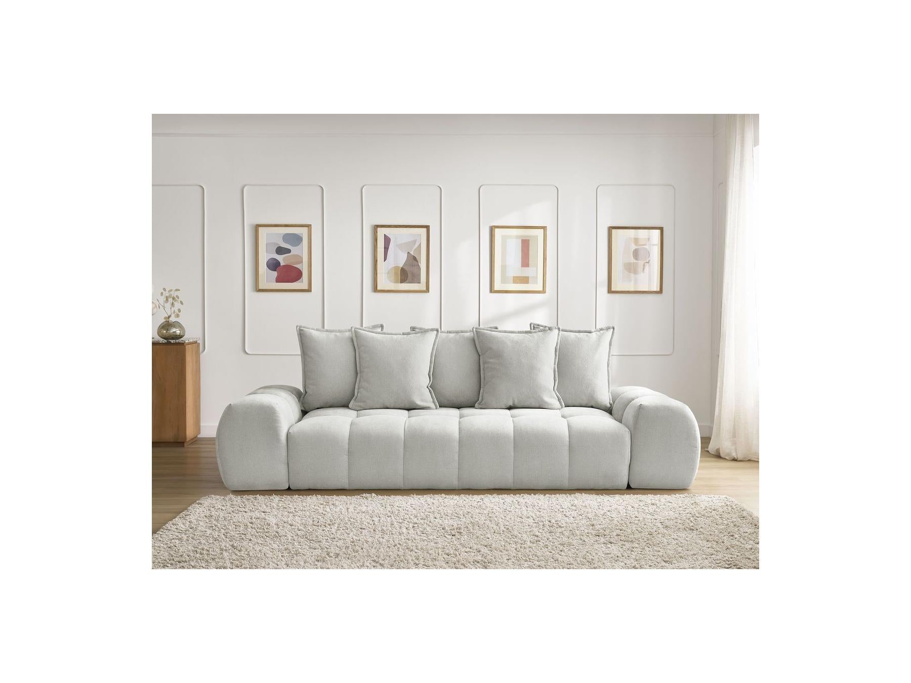 Everest - Canapé Droit Convertible Coffre - Tissu Texturé - 5 Coussins