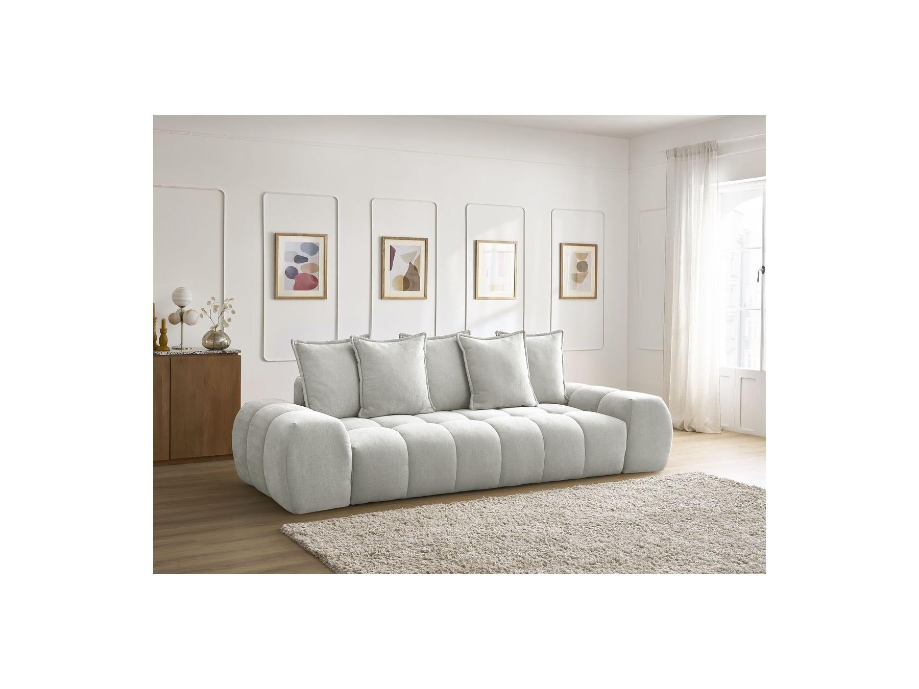 Everest - Canapé Droit Convertible Coffre - Tissu Texturé - 5 Coussins