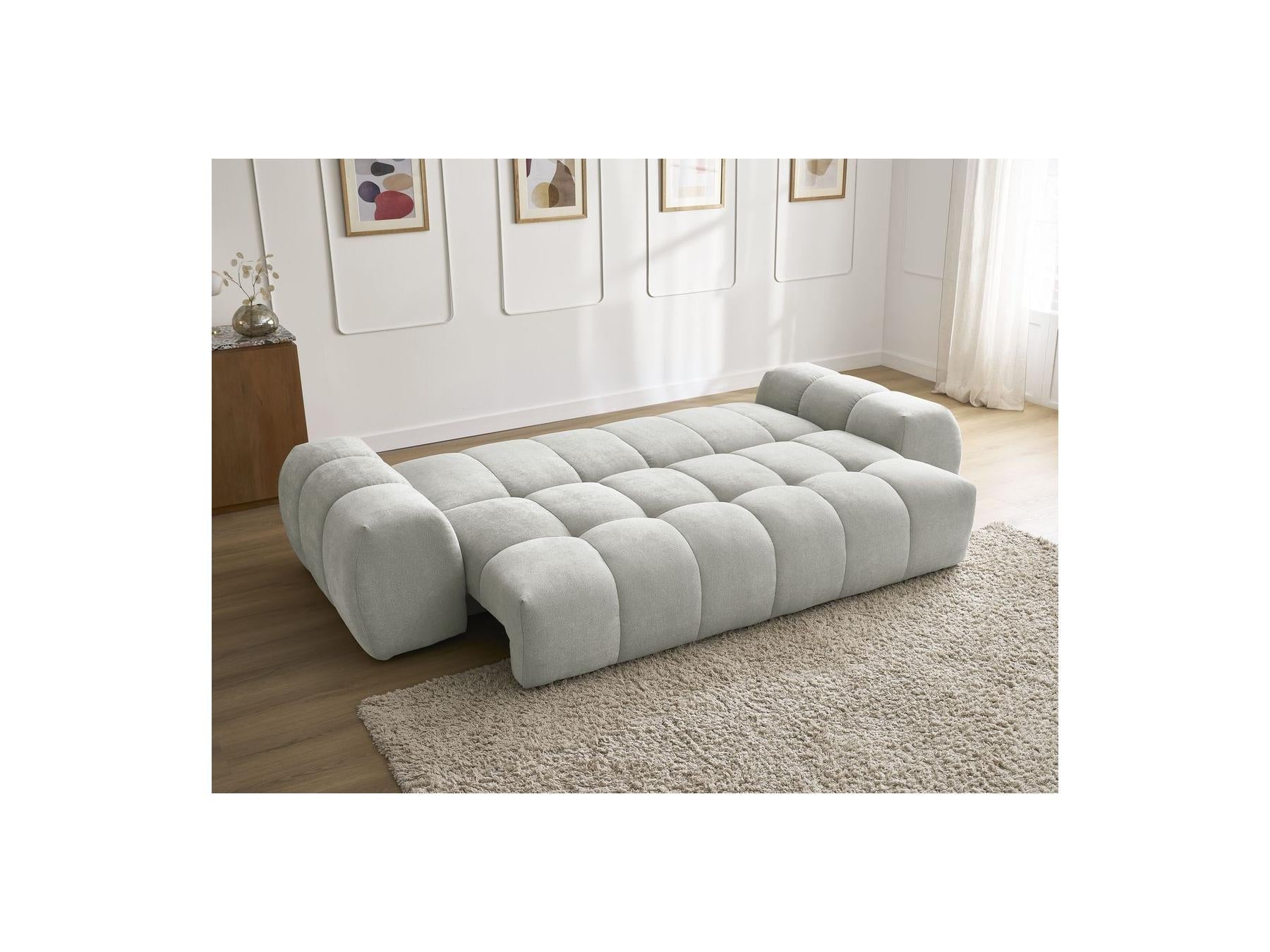 Everest - Canapé Droit Convertible Coffre - Tissu Texturé - 5 Coussins