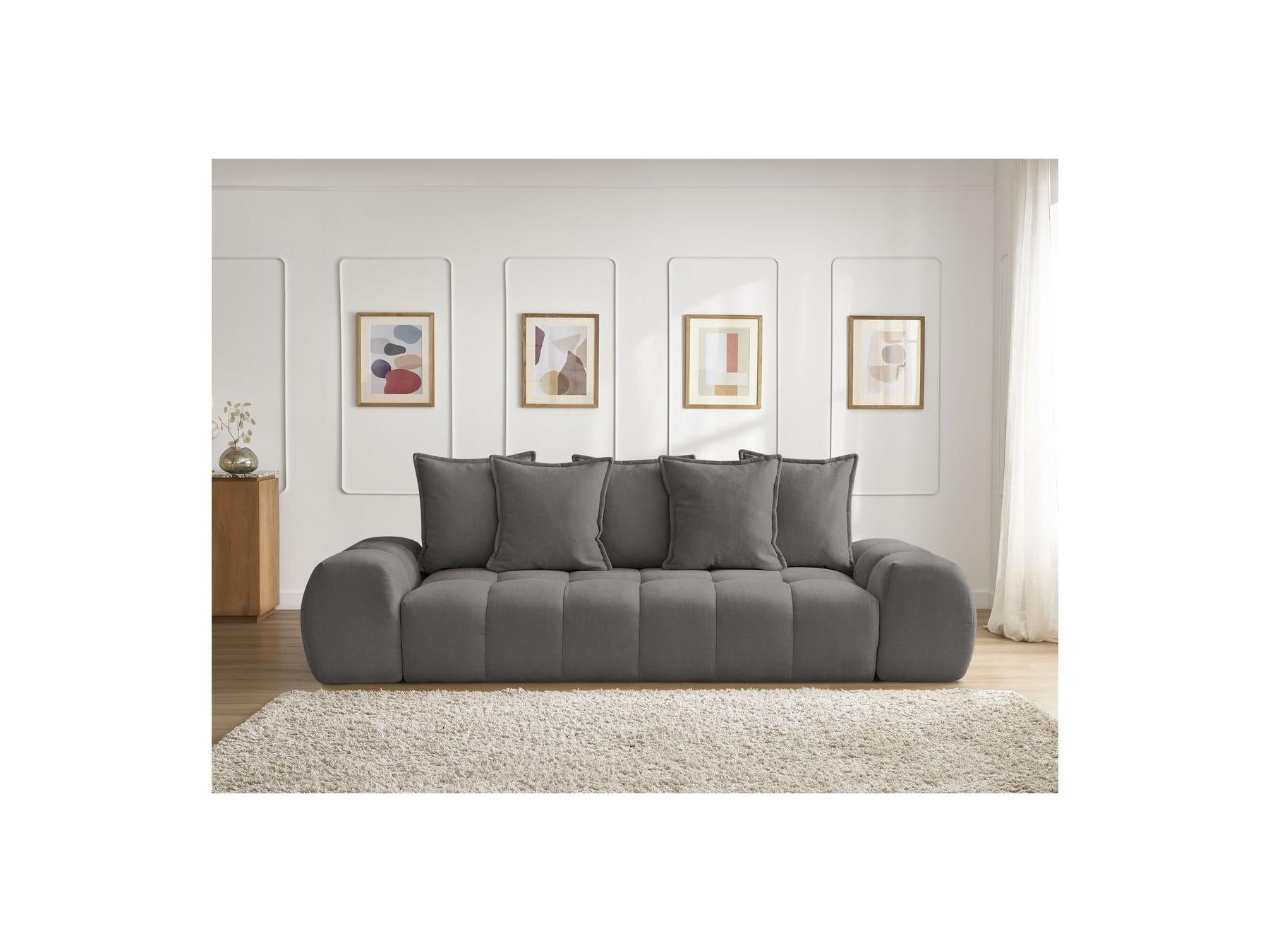 Everest - Canapé Droit Convertible Coffre - Tissu Texturé - 5 Coussins