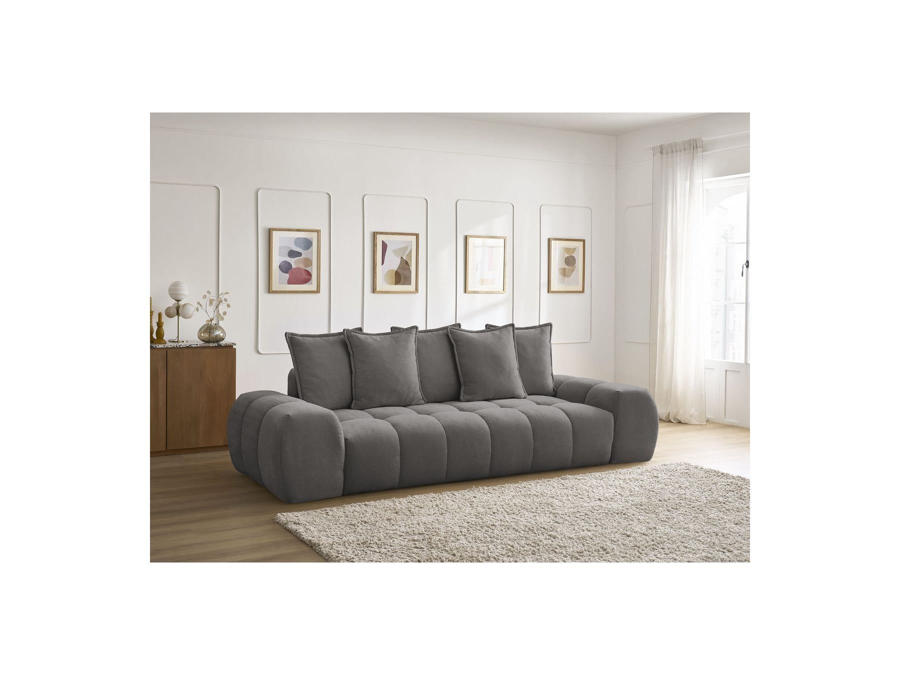 Everest - Canapé Droit Convertible Coffre - Tissu Texturé - 5 Coussins