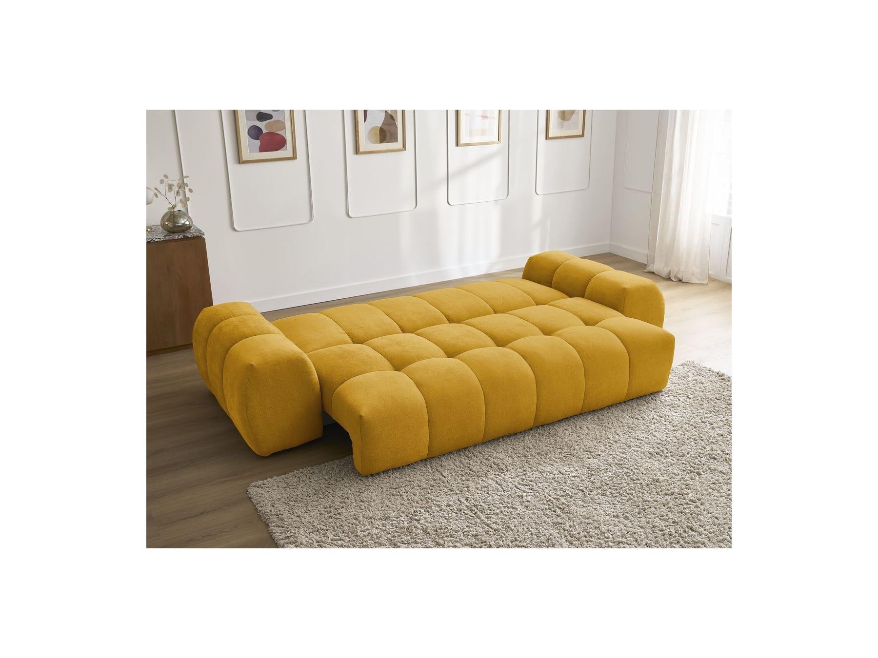 Everest - Canapé Droit Convertible Coffre - Tissu Texturé - 5 Coussins