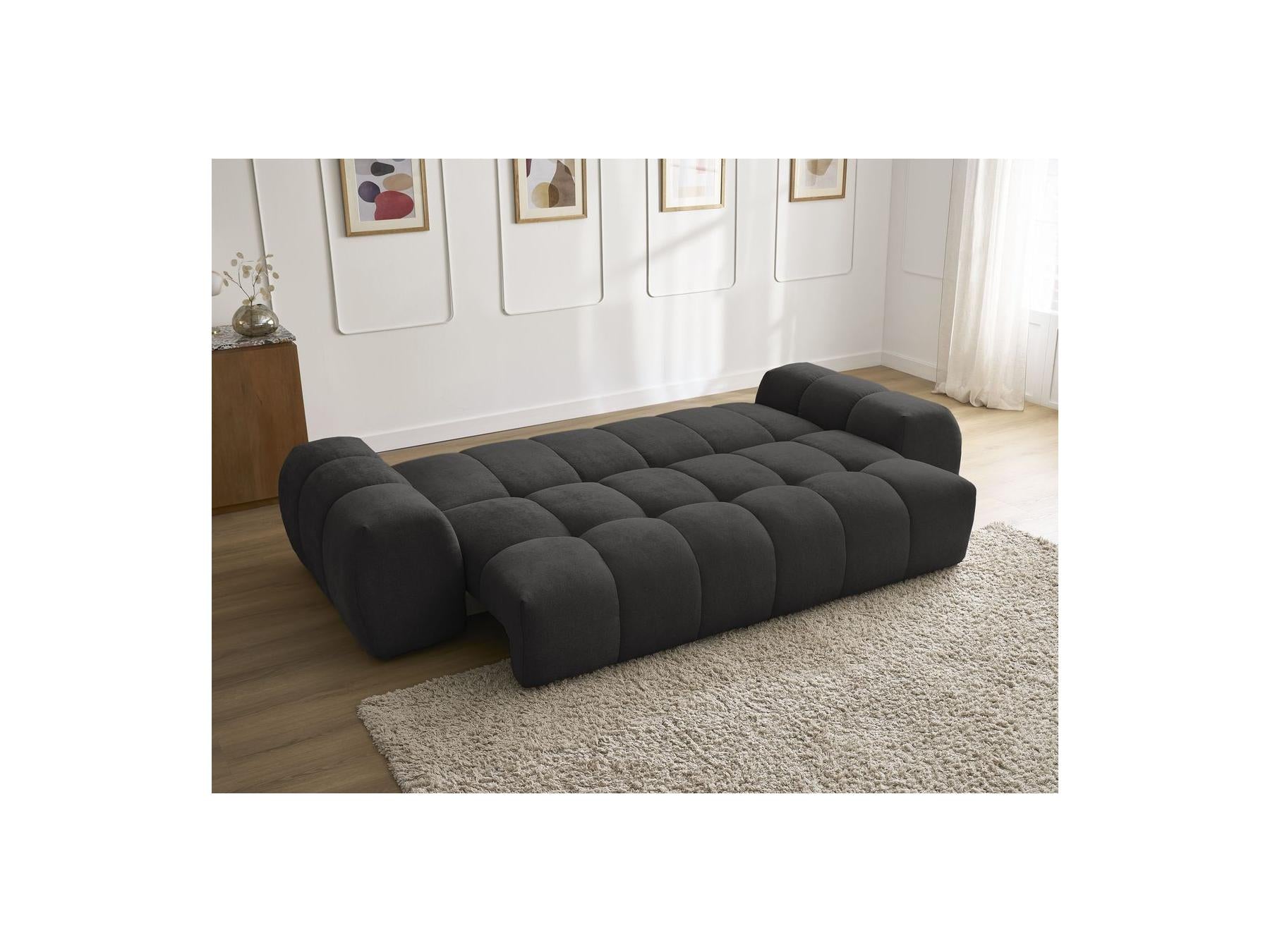 Everest - Canapé Droit Convertible Coffre - Tissu Texturé - 5 Coussins