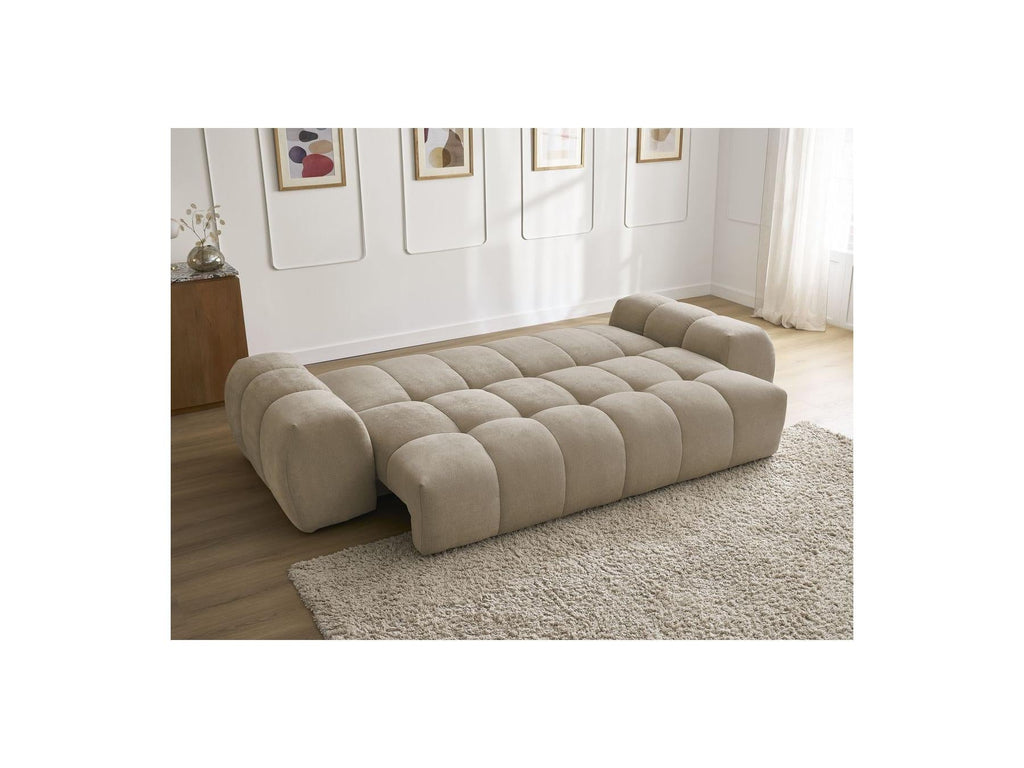 Everest - Canapé Droit Convertible Coffre - Tissu Texturé - 5 Coussins