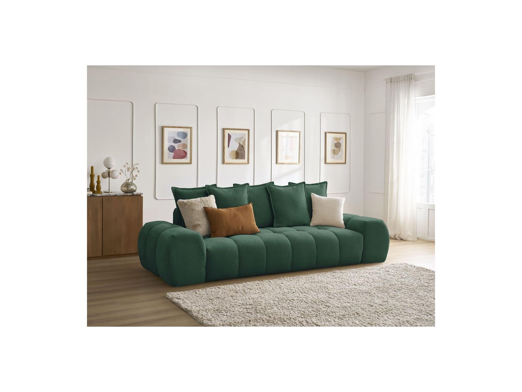 Everest - Canapé Droit Convertible Coffre - Tissu Texturé - 5 Coussins