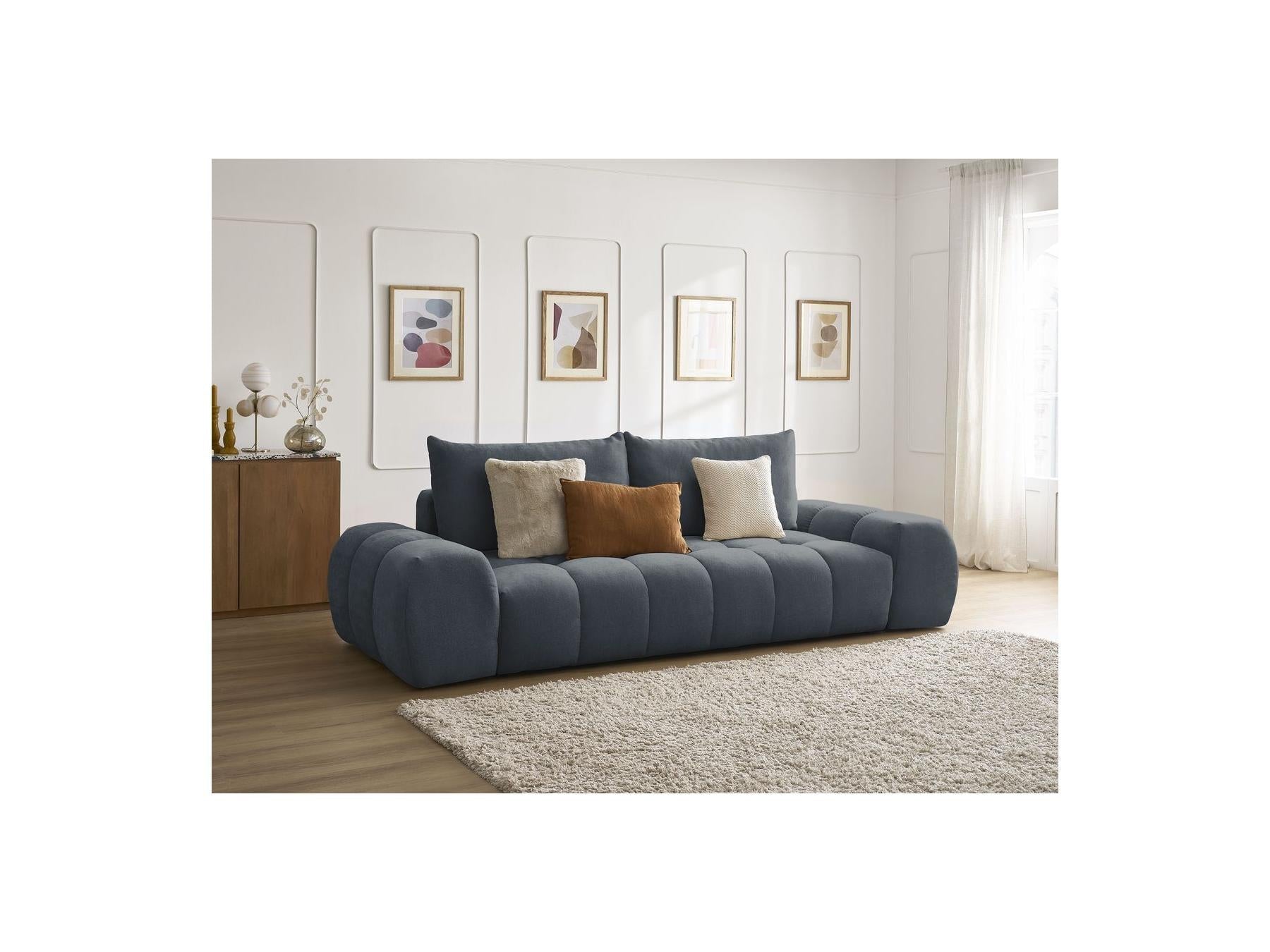 Everest - Canapé Droit Convertible Coffre - Tissu Texturé - 2 Coussins