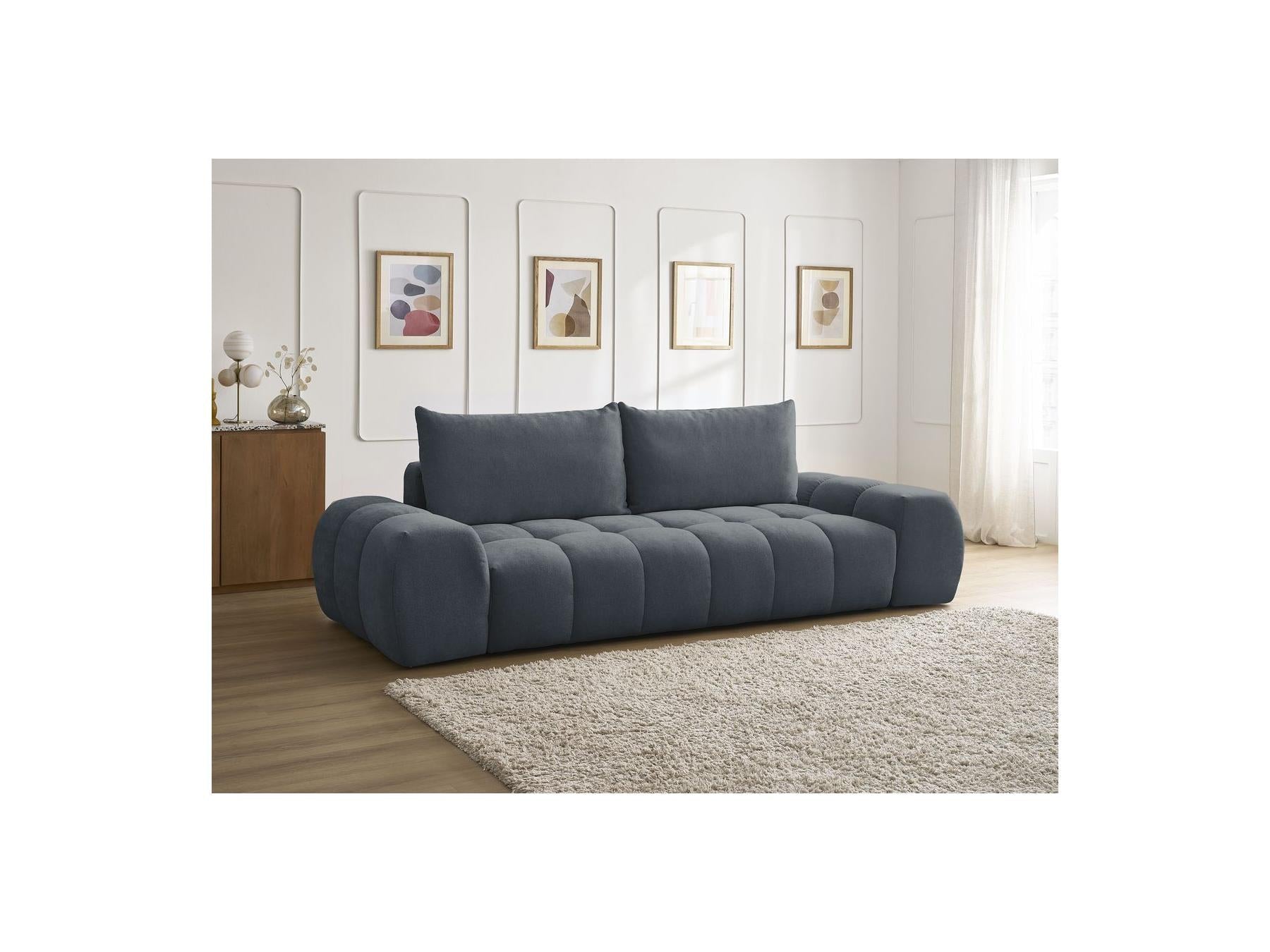 Everest - Canapé Droit Convertible Coffre - Tissu Texturé - 2 Coussins