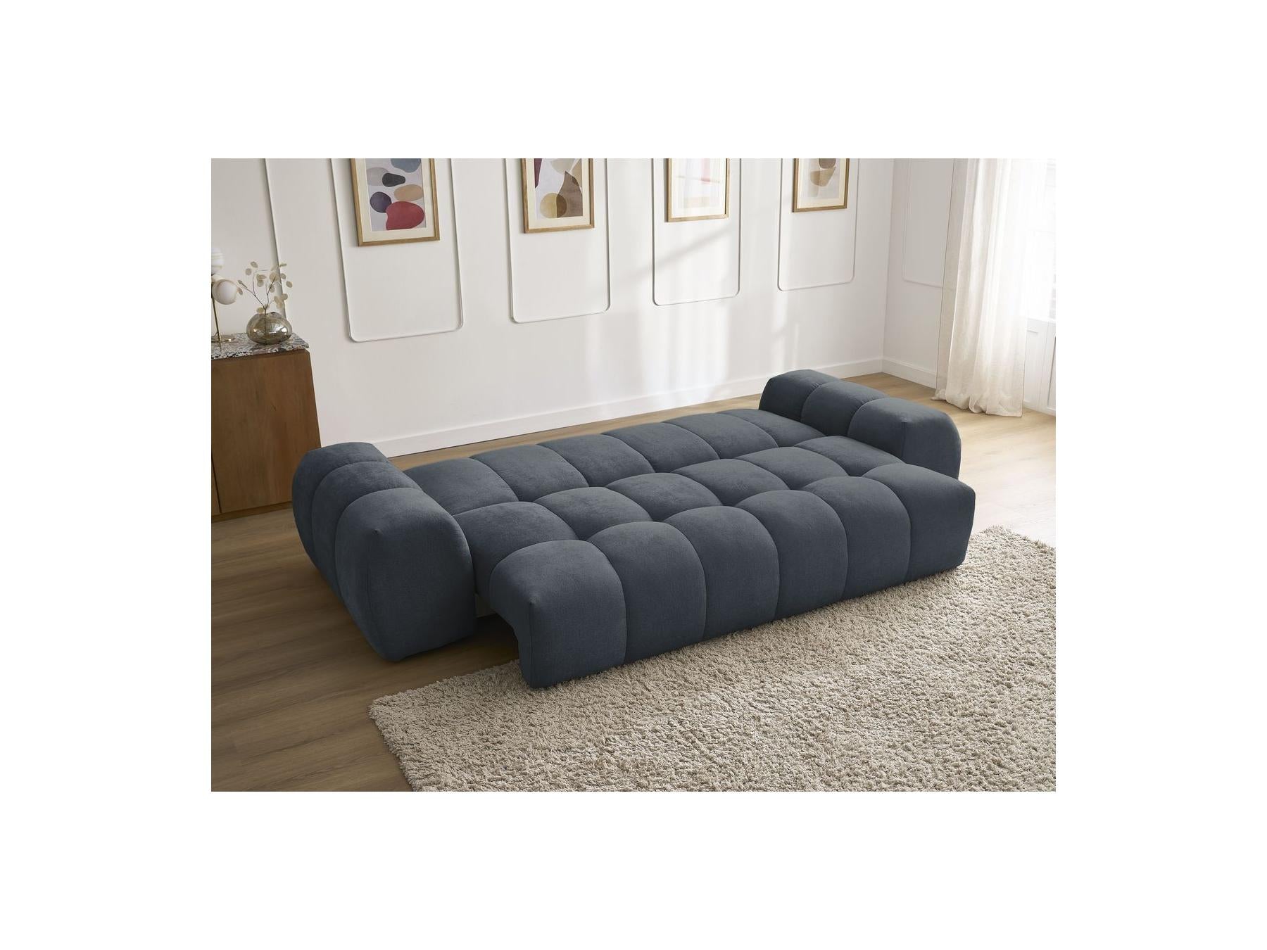 Everest - Canapé Droit Convertible Coffre - Tissu Texturé - 2 Coussins