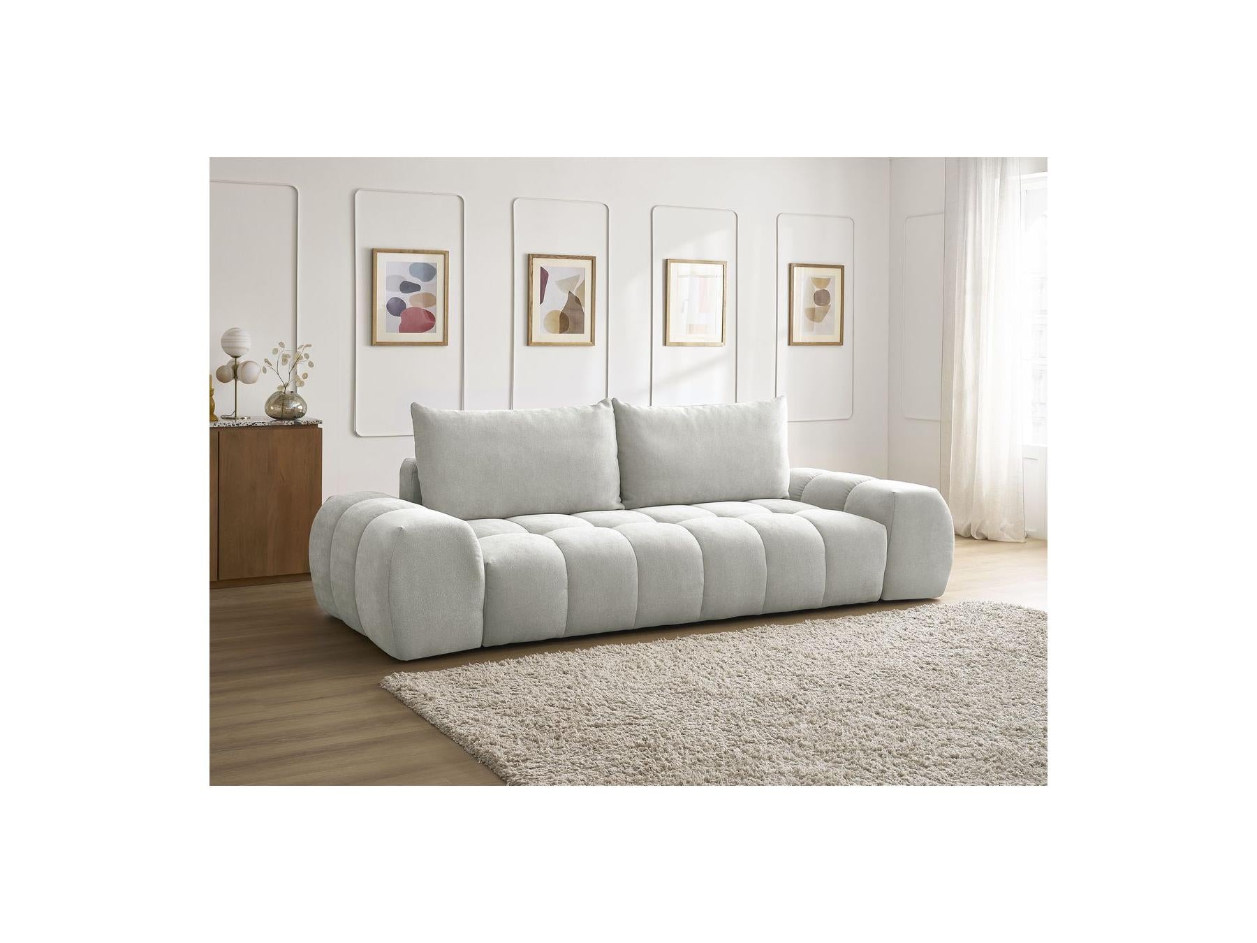 Everest - Canapé Droit Convertible Coffre - Tissu Texturé - 2 Coussins