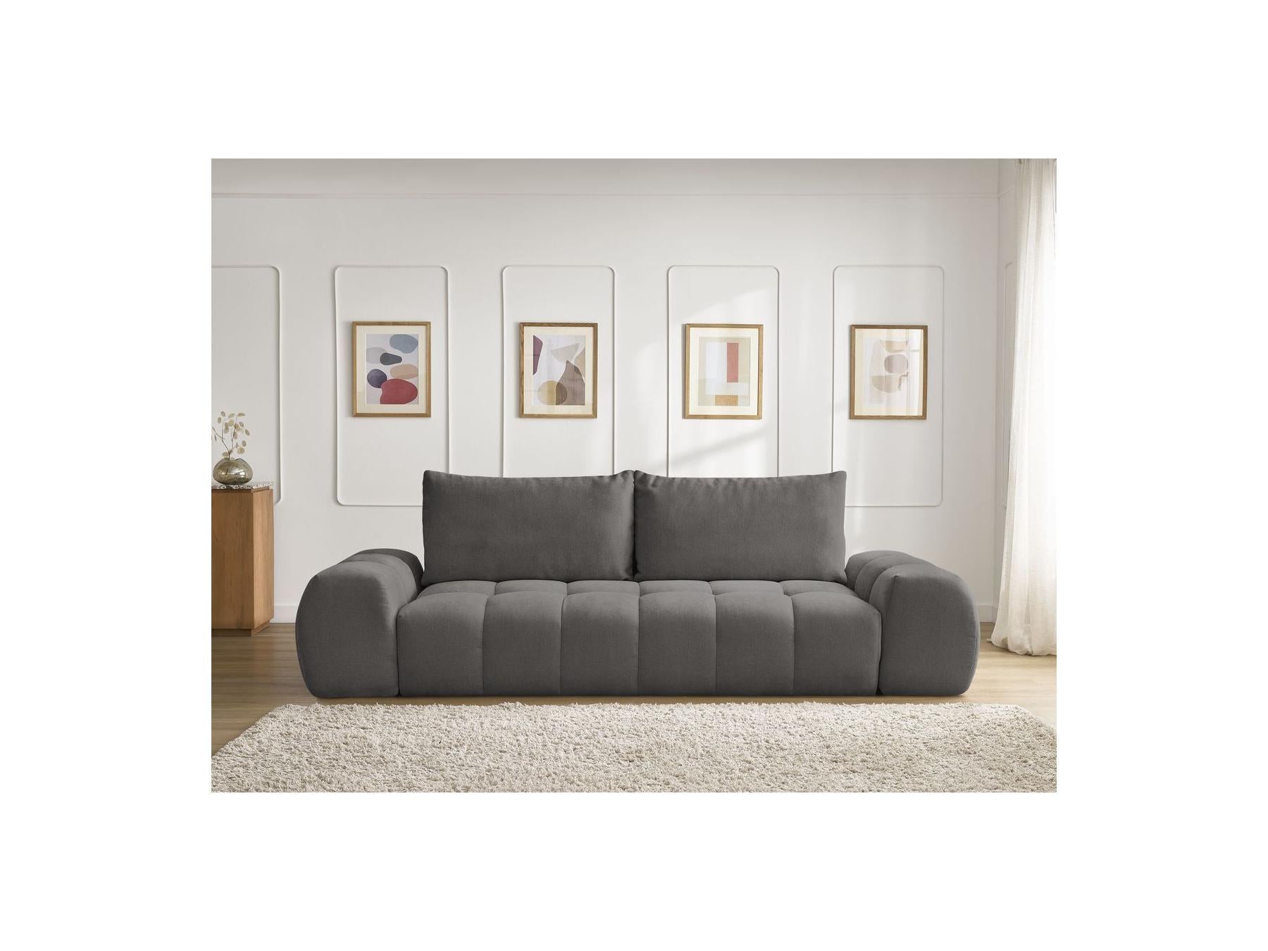 Everest - Canapé Droit Convertible Coffre - Tissu Texturé - 2 Coussins