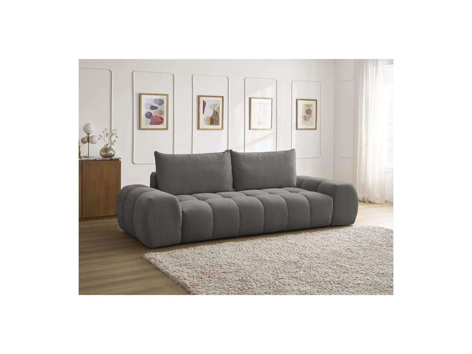 Everest - Canapé Droit Convertible Coffre - Tissu Texturé - 2 Coussins