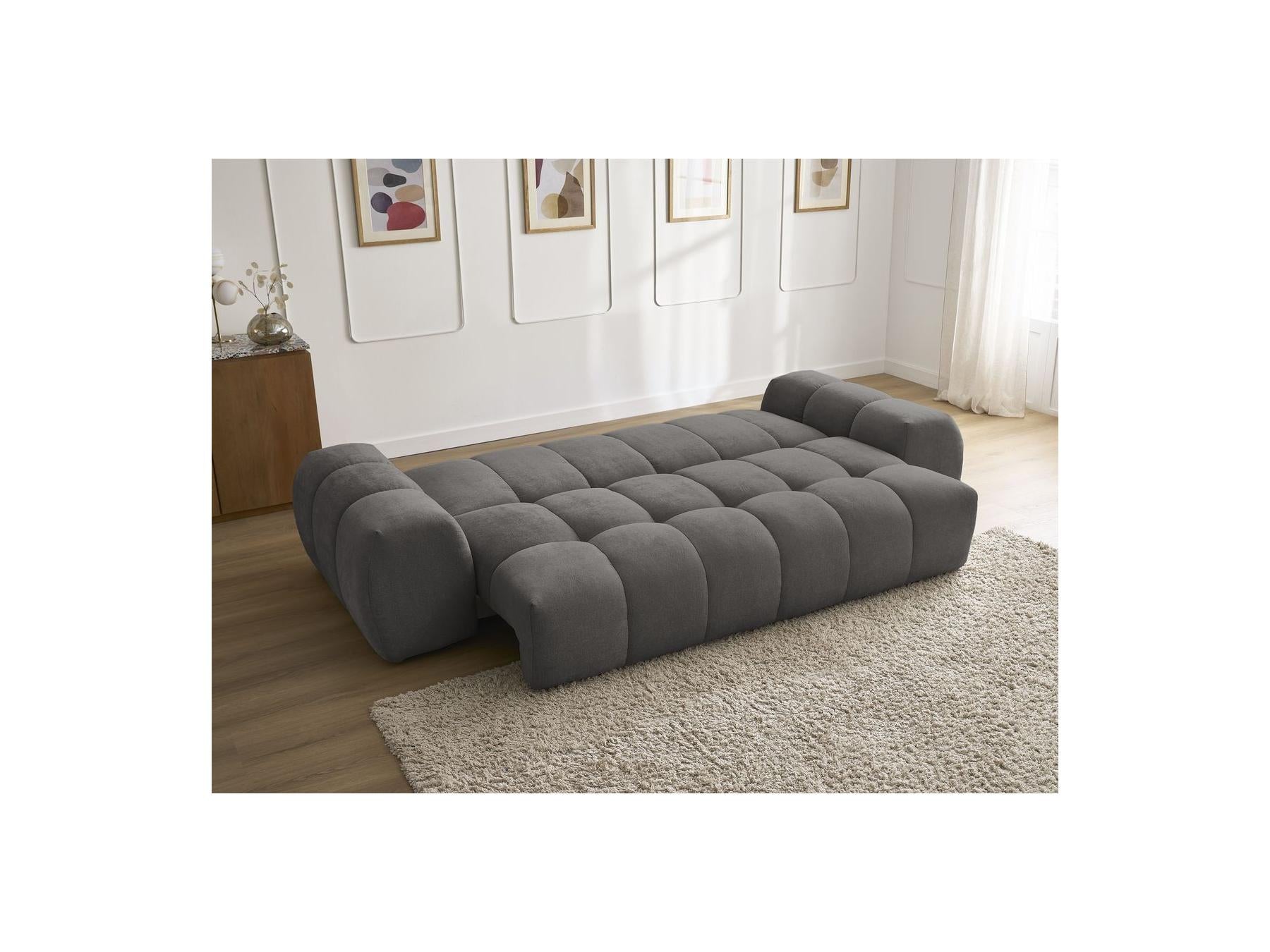 Everest - Canapé Droit Convertible Coffre - Tissu Texturé - 2 Coussins