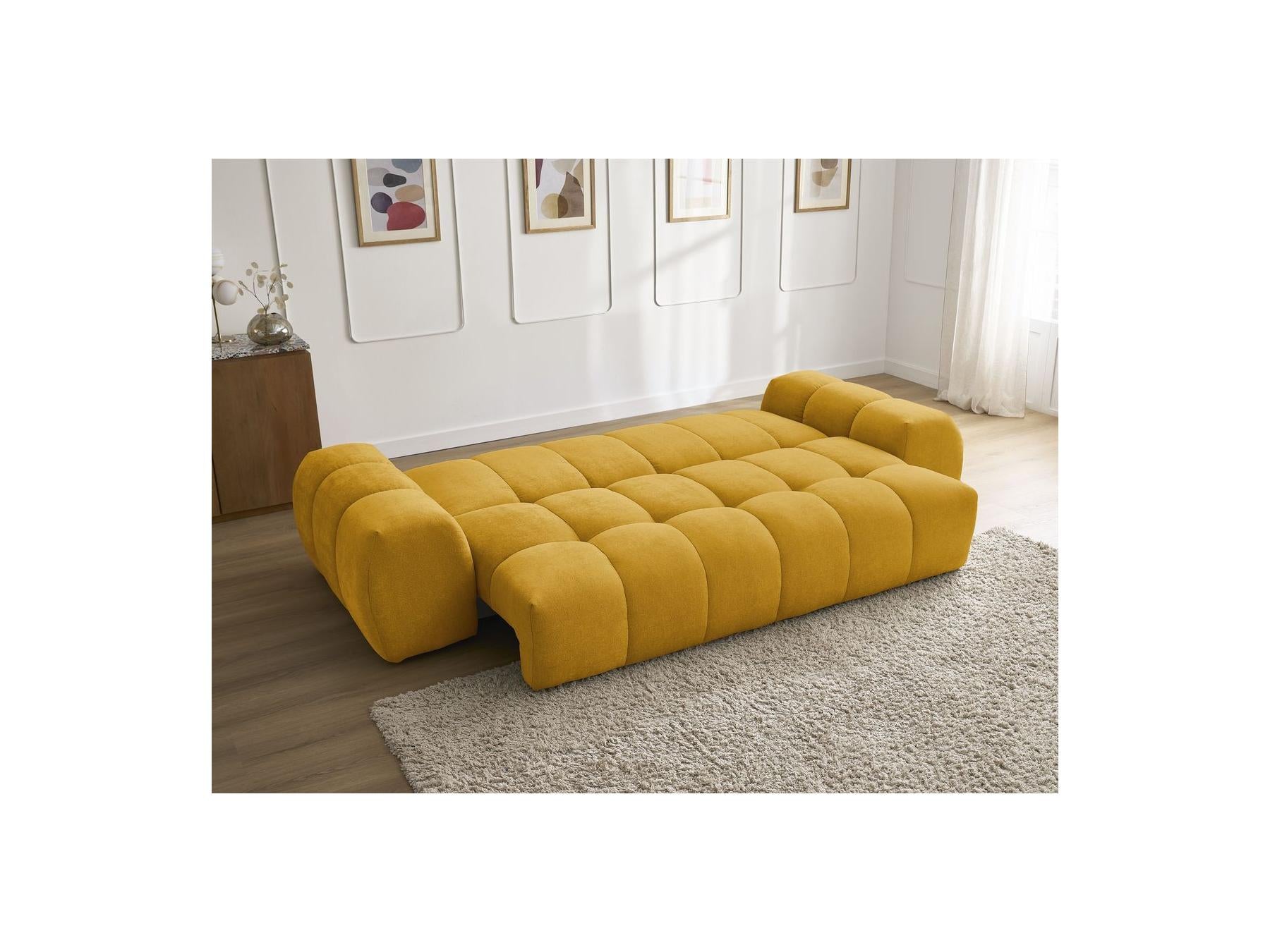 Everest - Canapé Droit Convertible Coffre - Tissu Texturé - 2 Coussins