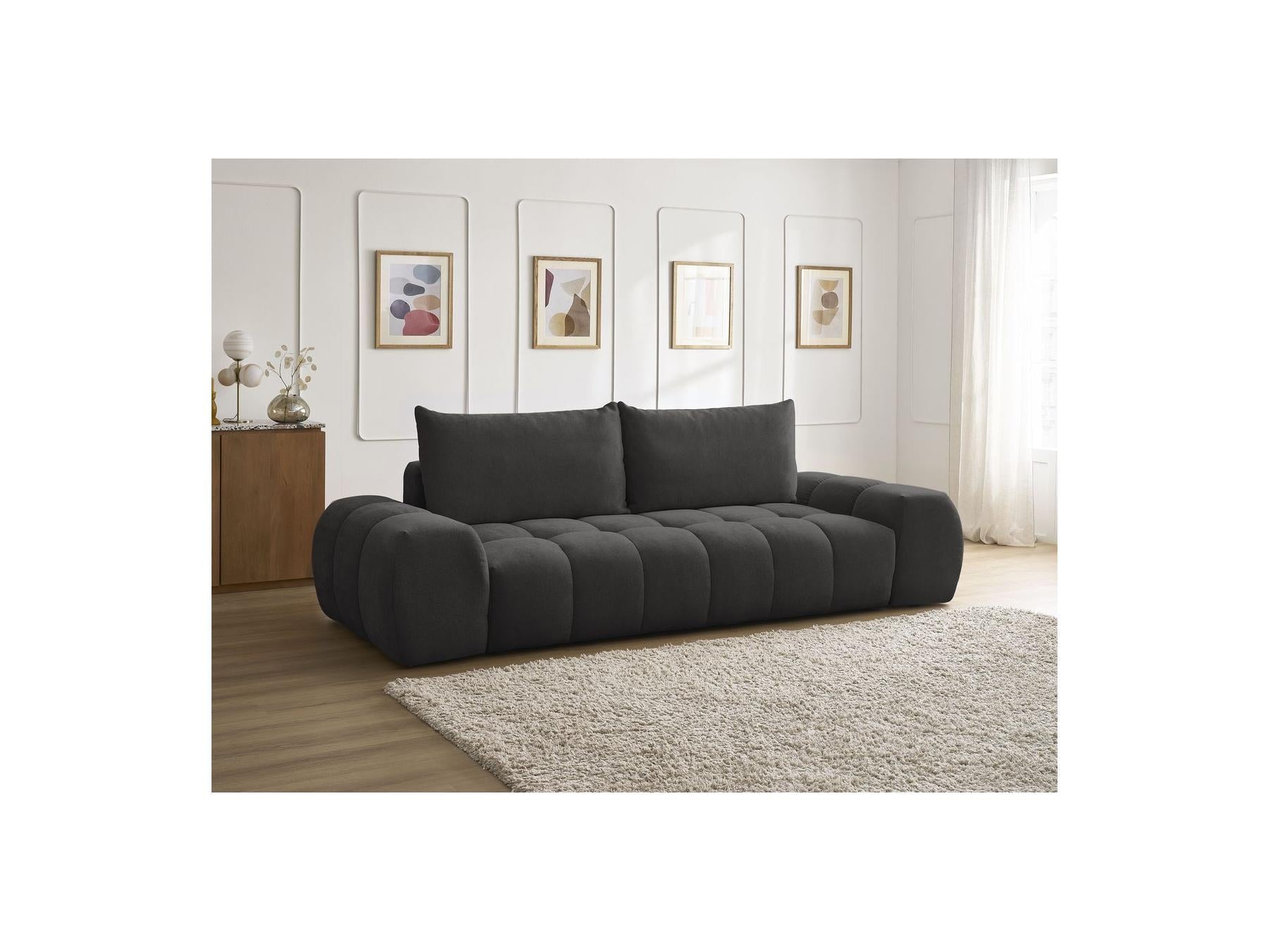 Everest - Canapé Droit Convertible Coffre - Tissu Texturé - 2 Coussins
