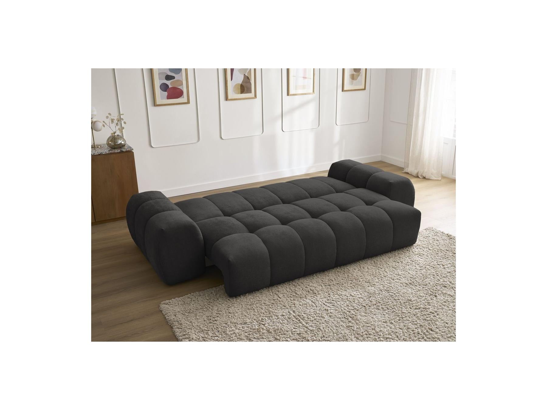 Everest - Canapé Droit Convertible Coffre - Tissu Texturé - 2 Coussins