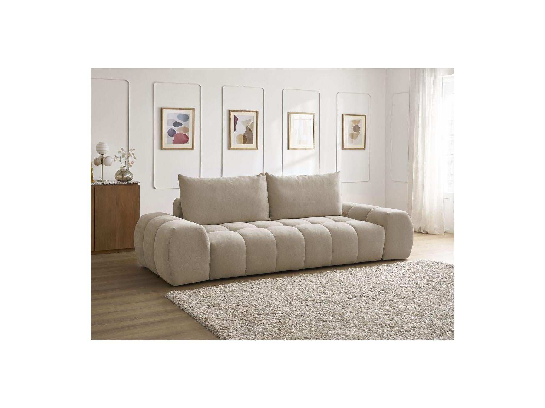 Everest - Canapé Droit Convertible Coffre - Tissu Texturé - 2 Coussins