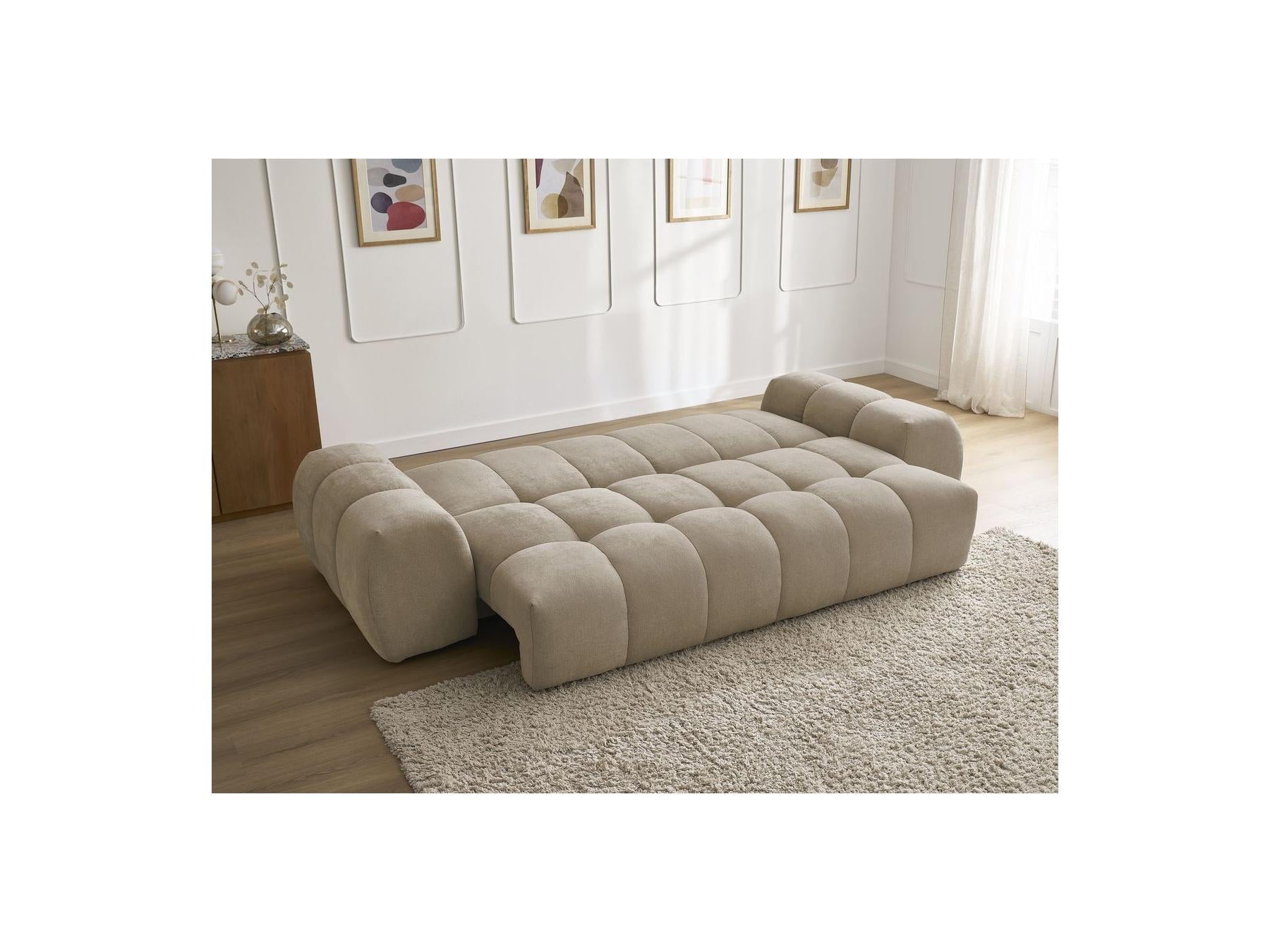 Everest - Canapé Droit Convertible Coffre - Tissu Texturé - 2 Coussins