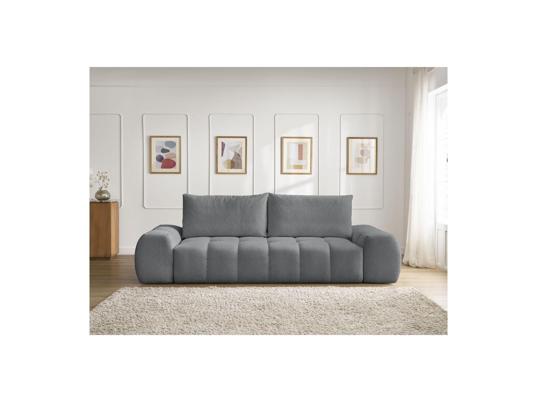 Everest - Canapé Droit Convertible Coffre - Tissu Chiné - 2 Coussins