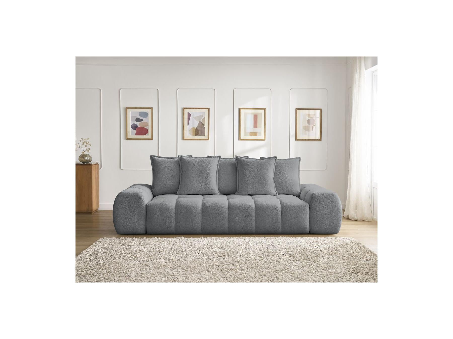 Everest - Canapé Droit Convertible Coffre - Tissu Chiné - 5 Coussins